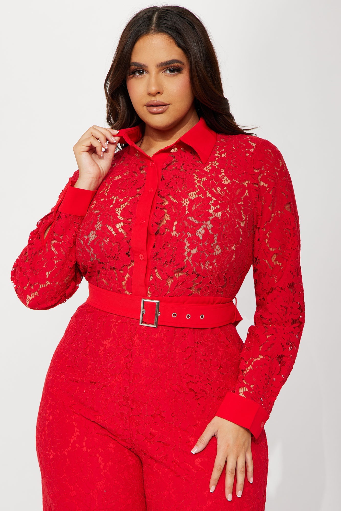 Perfect Night Lace Jumpsuit - Red