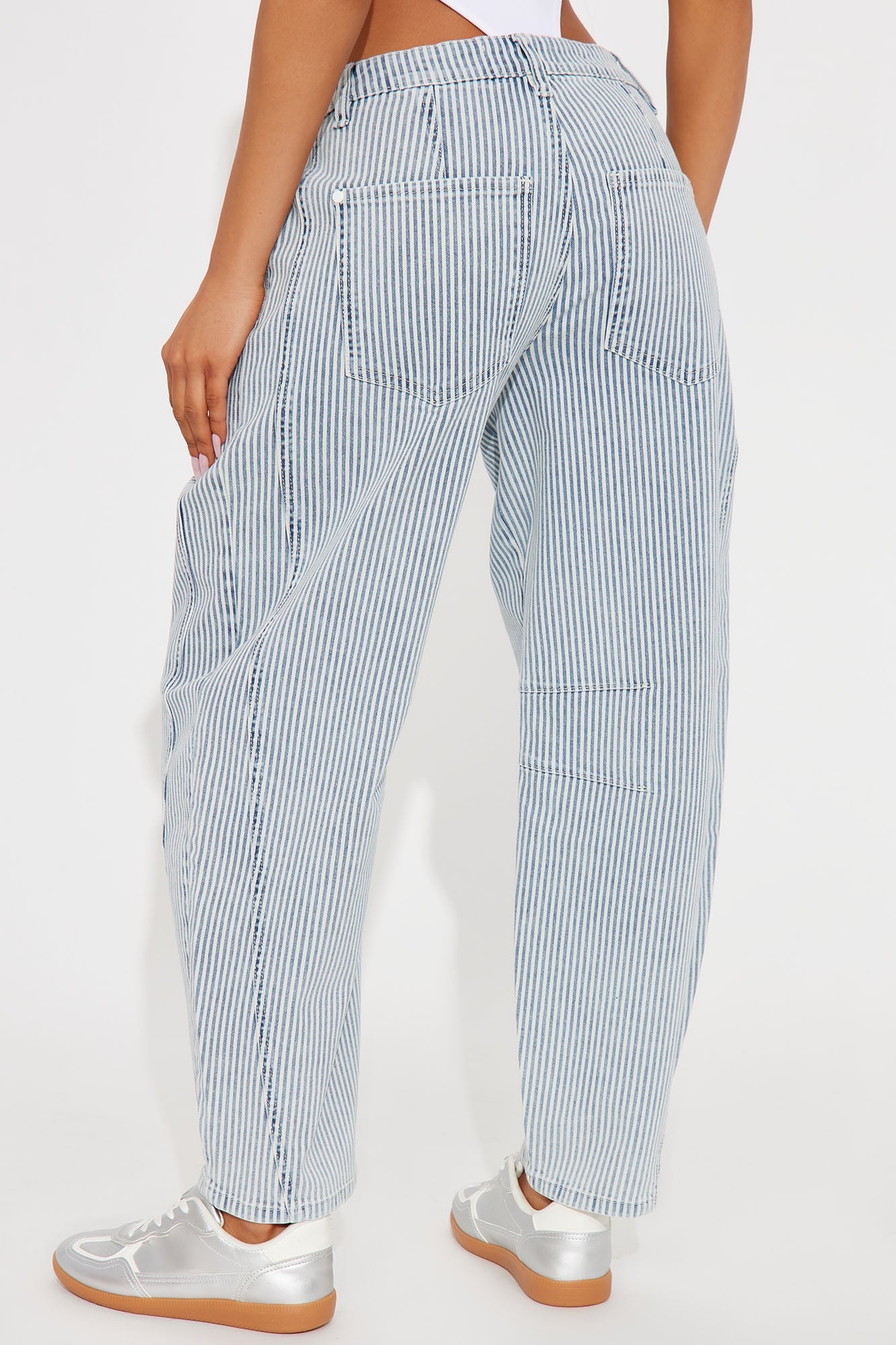 Lust For Life Denim Stripe Barrel Leg Jeans - Dark Denim