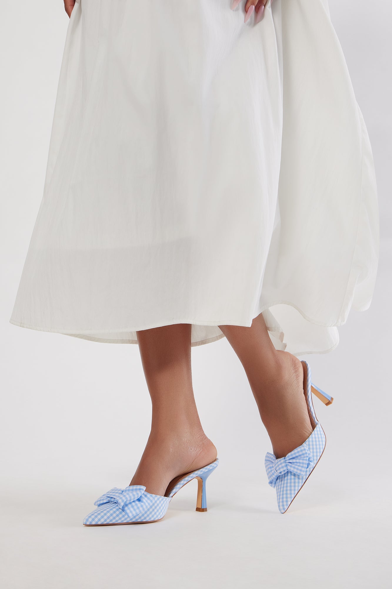 Silo Bow Gingham Pumps - Blue/combo