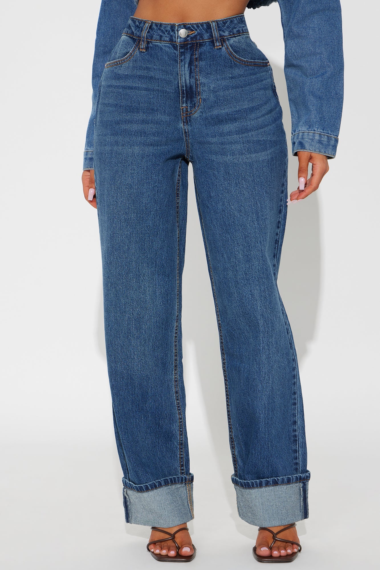 Webster Cuffed High Rise Straight Jean - Dark Wash