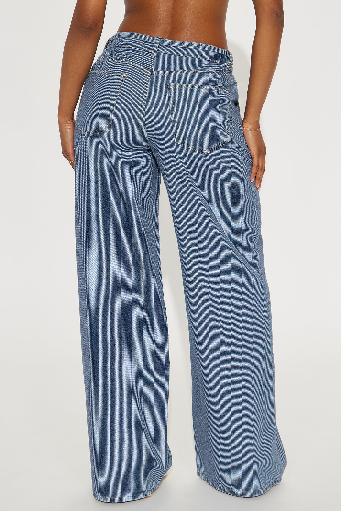 Laid Back Pinstripe Wide Leg Denim Trouser - Dark Wash