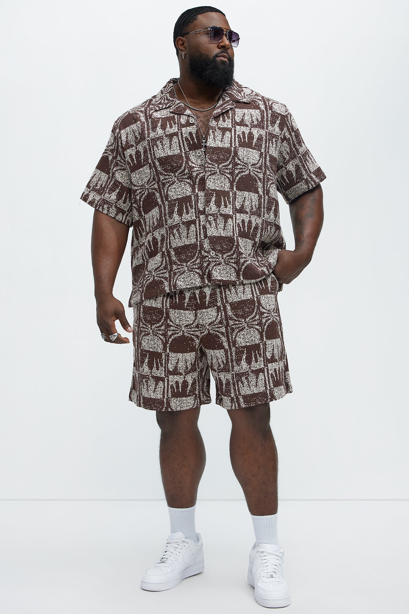 Tribal Pattern Relaxed Shorts - Brown/combo
