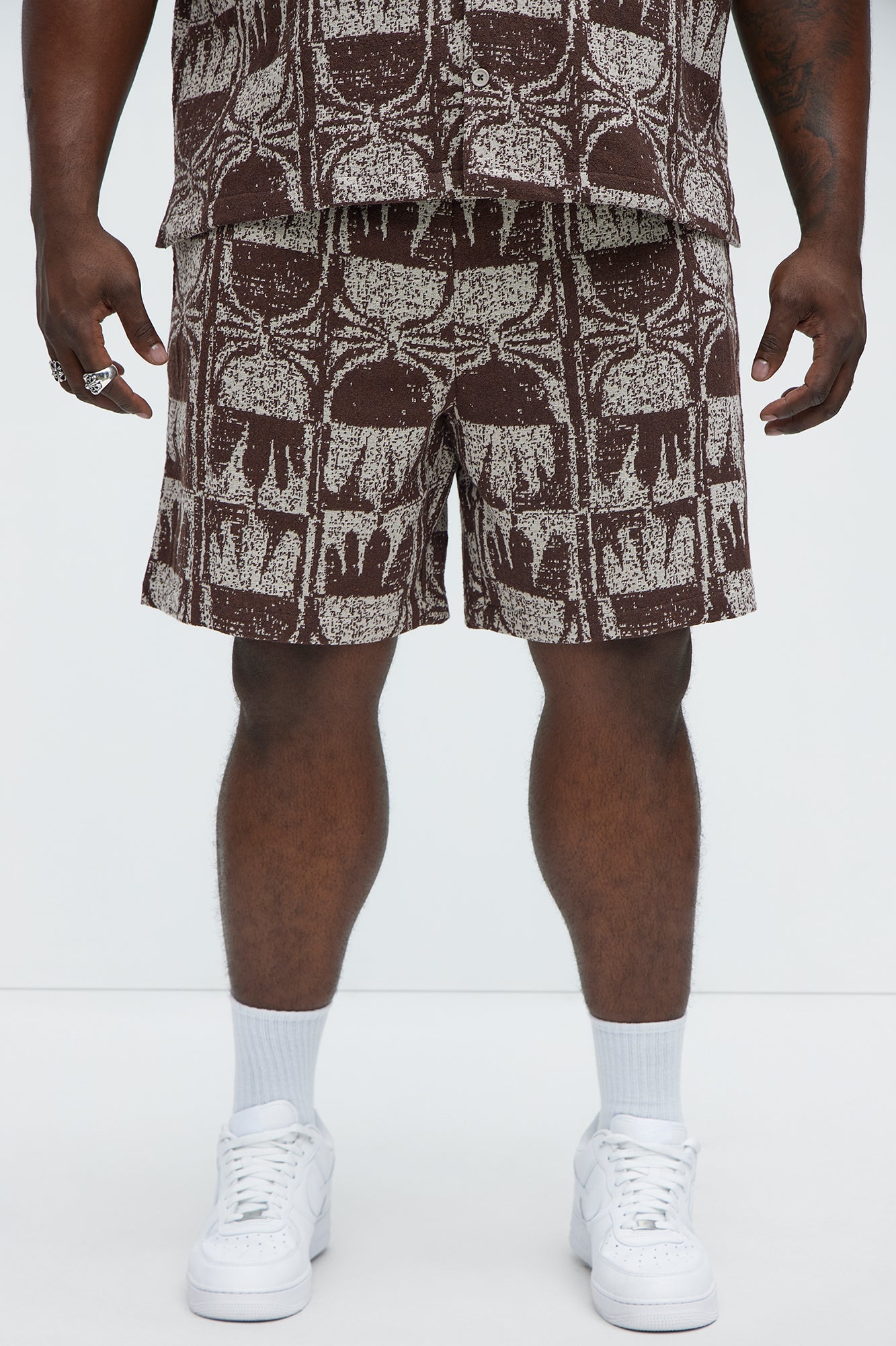 Tribal Pattern Relaxed Shorts - Brown/combo