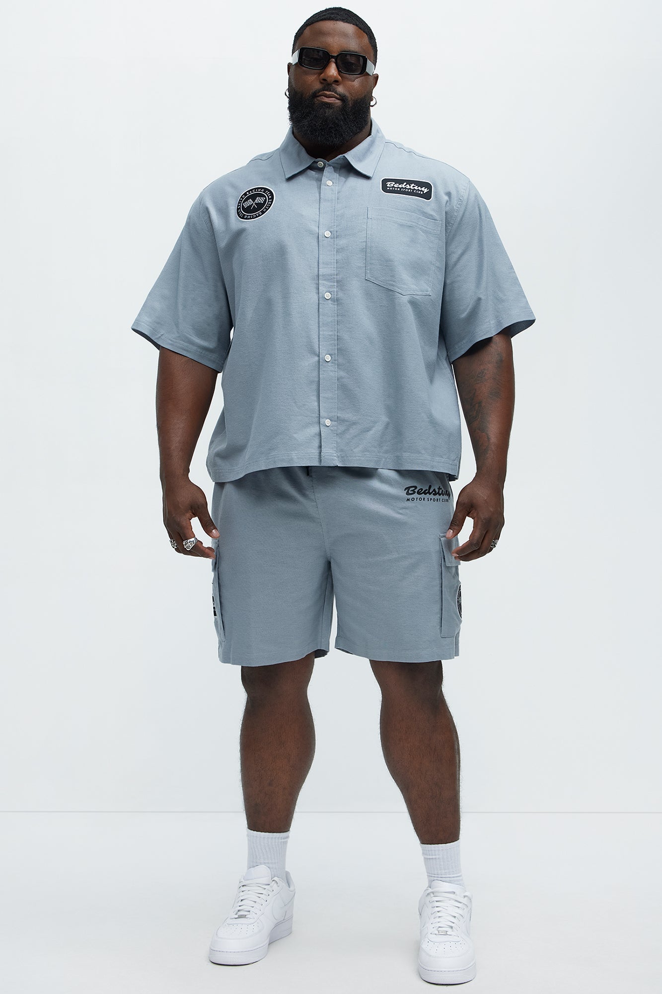 Cropped Bedstuy Patch Button Up Shirt - Light Blue