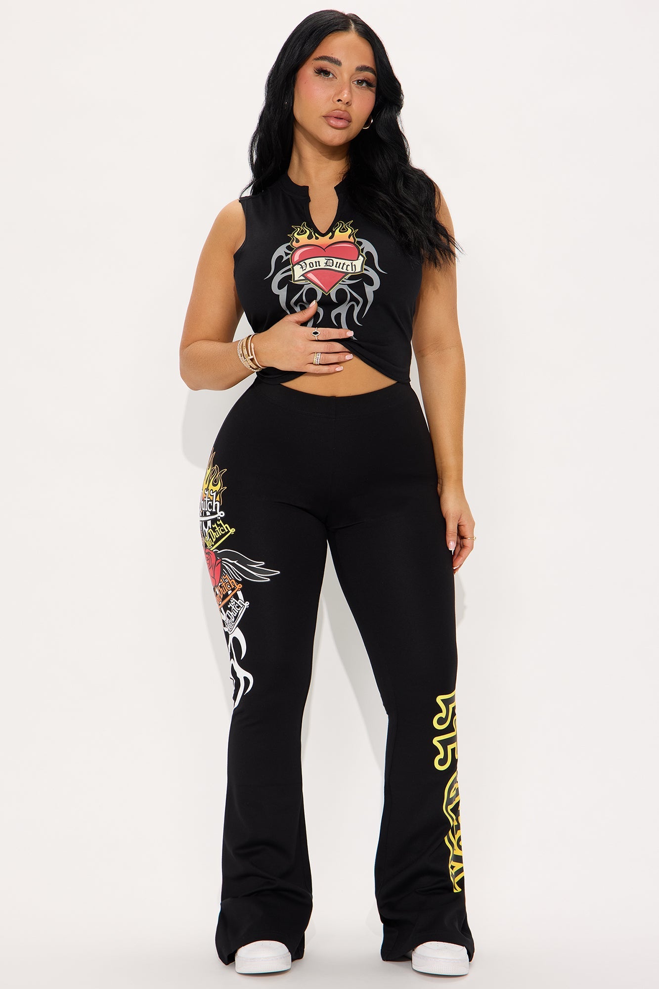 Von Dutch Fiery Heart Flared Pant - Black