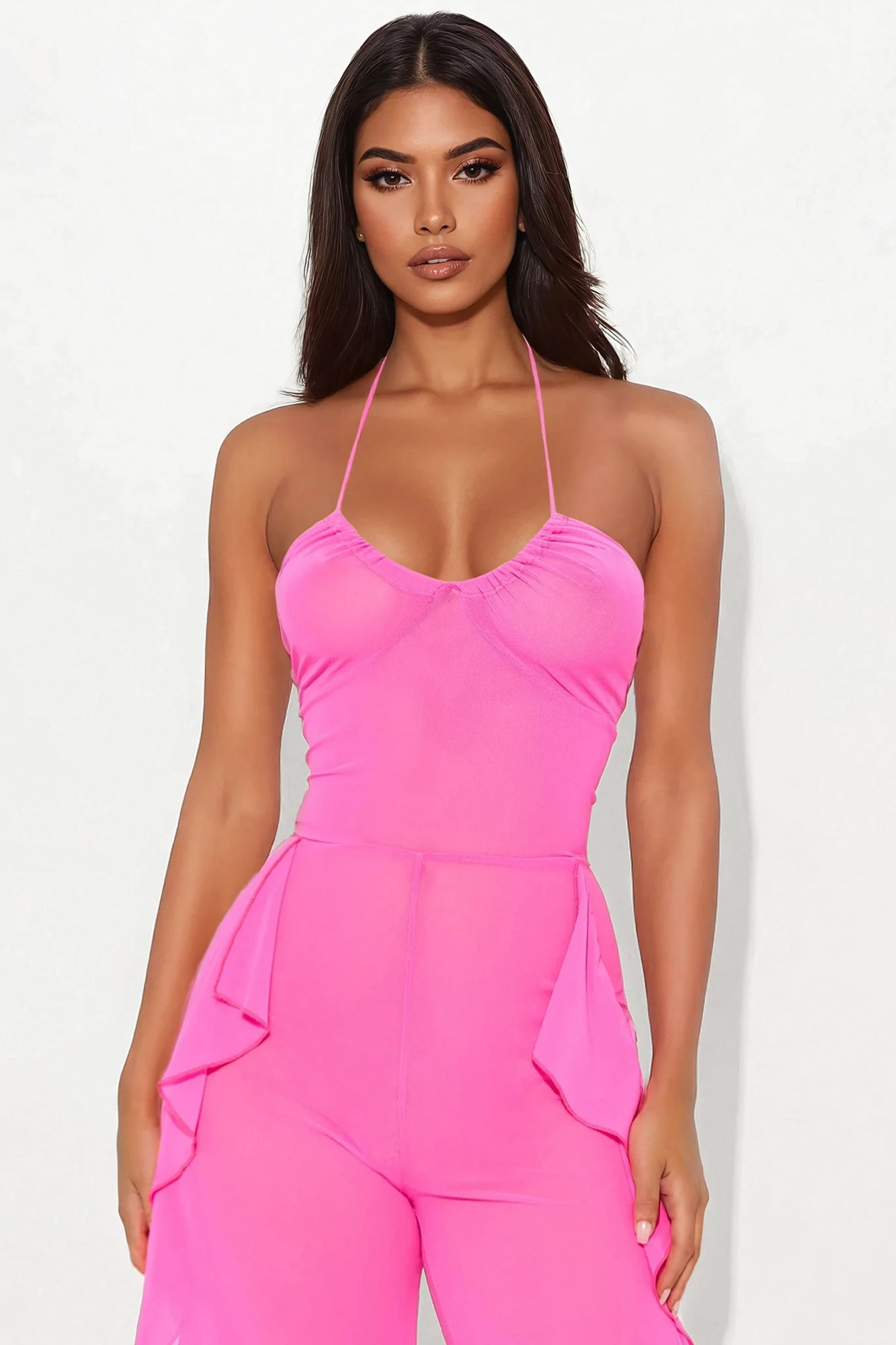 Electric Feeling Mesh Jumpsuit - Pink