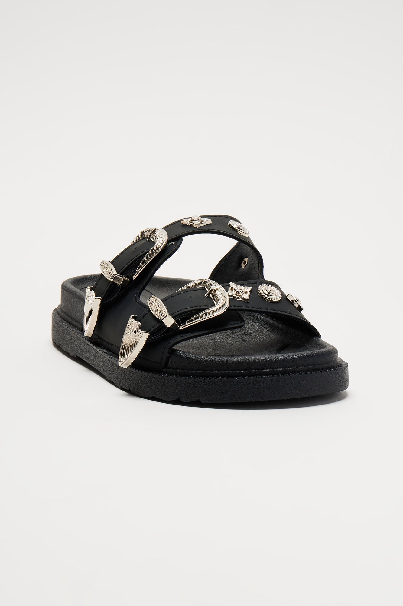 Talk About That Buckle Flat Sandals - Black