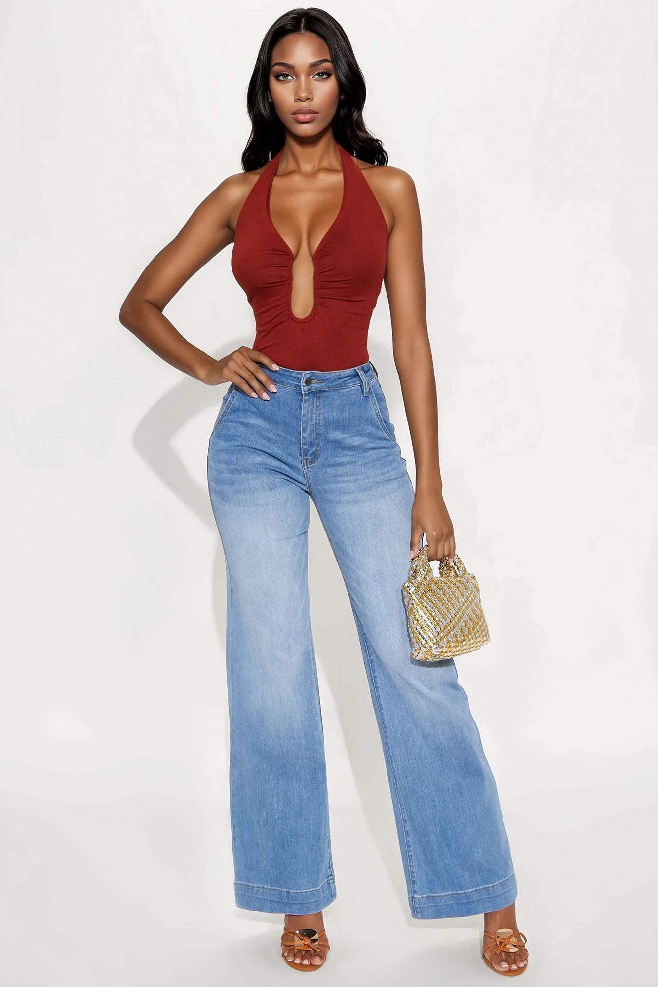Sophia V-Neck Halter Top - Terracotta
