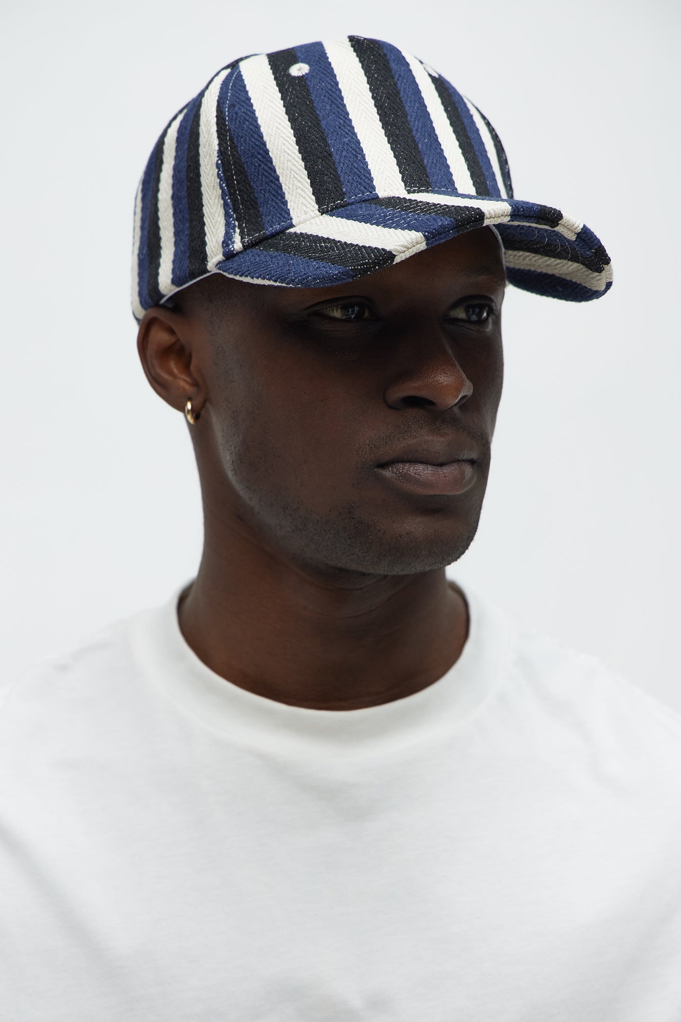 Woven Bold Striped Snapback Hat - Navy/combo