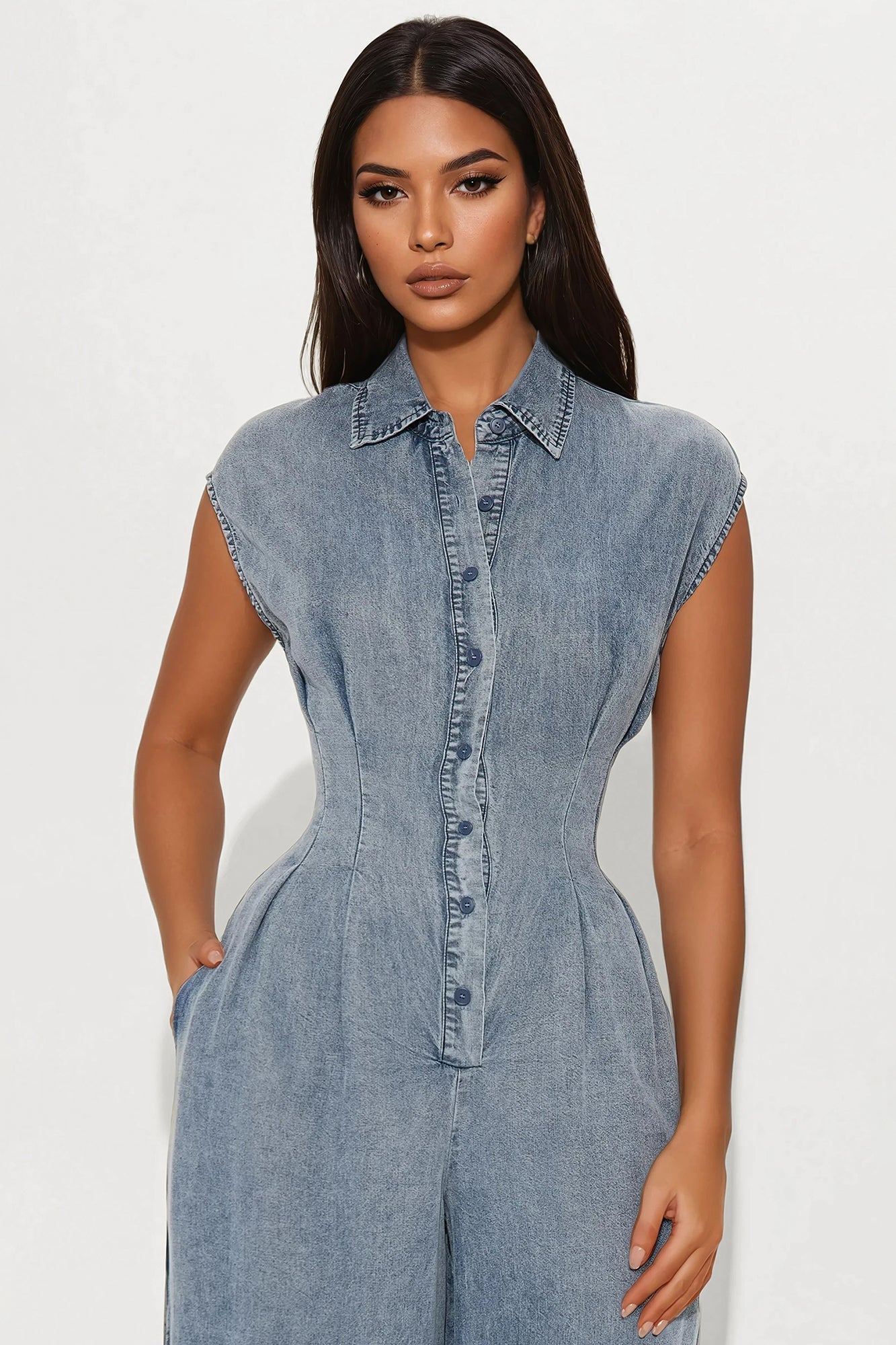 Astrid Chambray Jumpsuit - Medium Wash