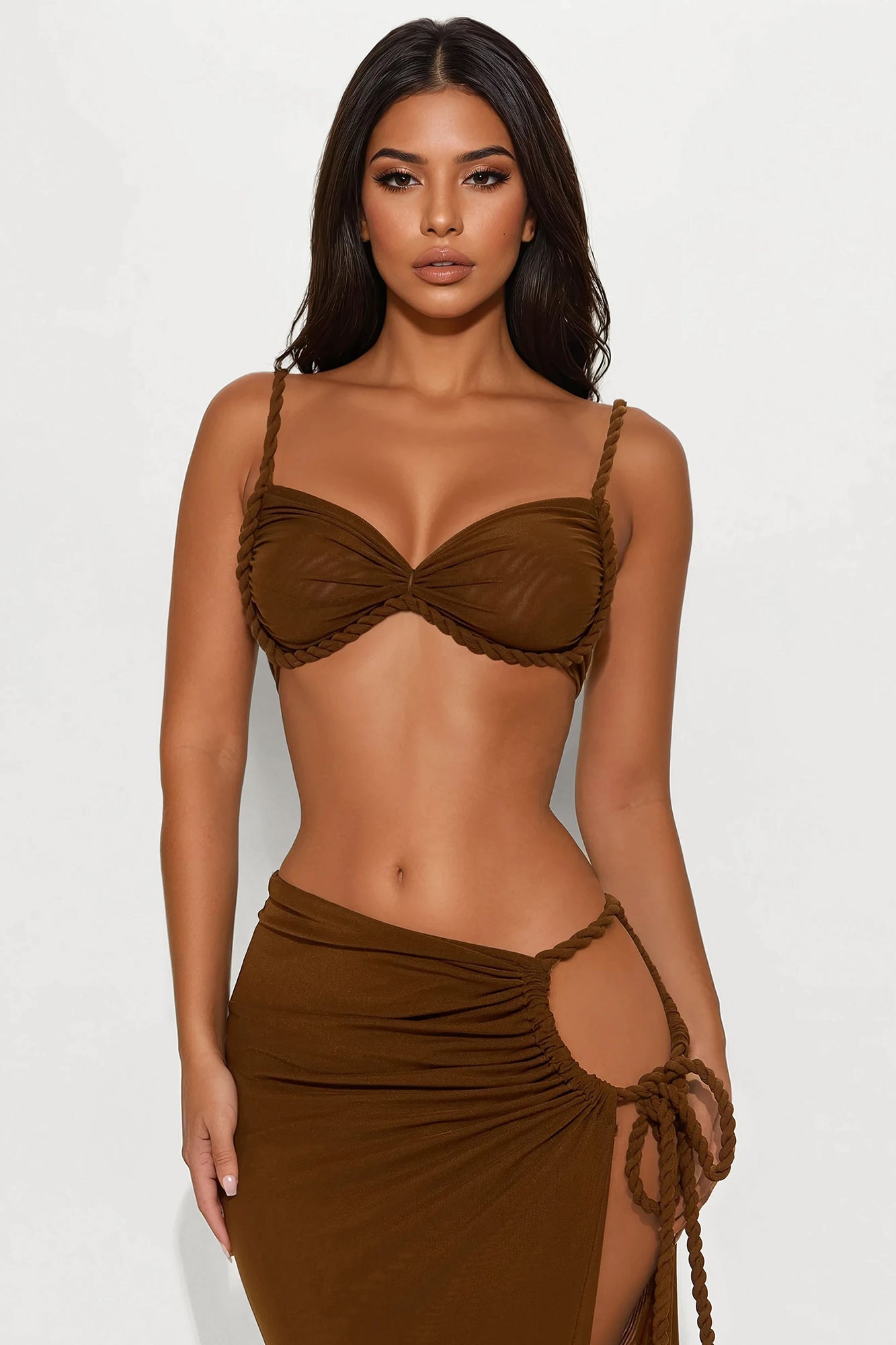 Miami Nights Mesh Maxi Skirt Set - Chocolate