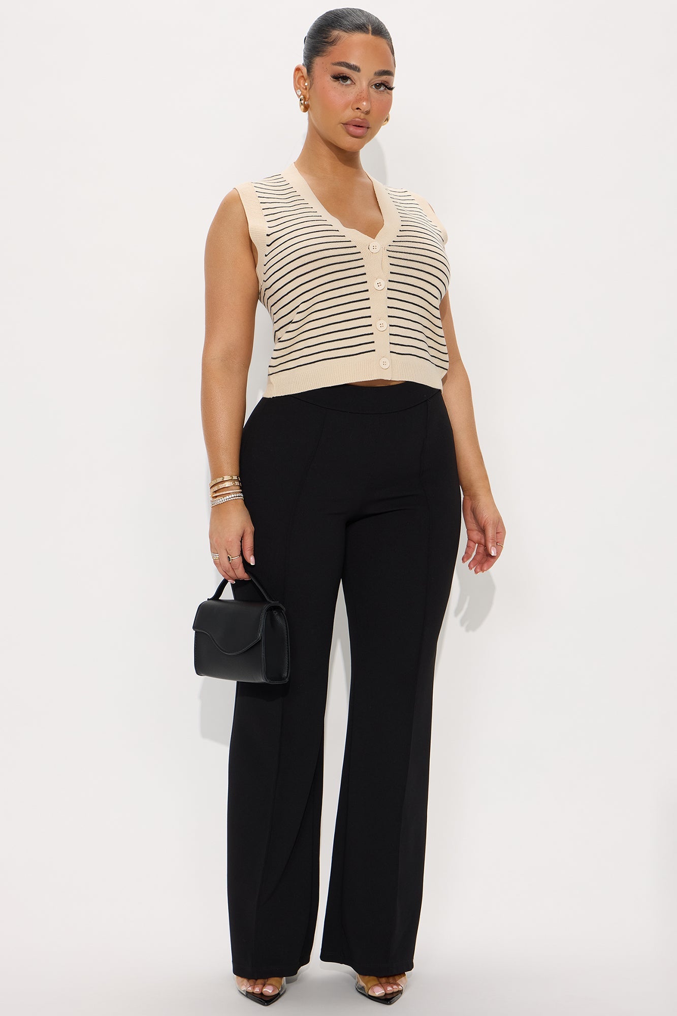 Miah Striped Sweater Vest - Oatmeal/combo