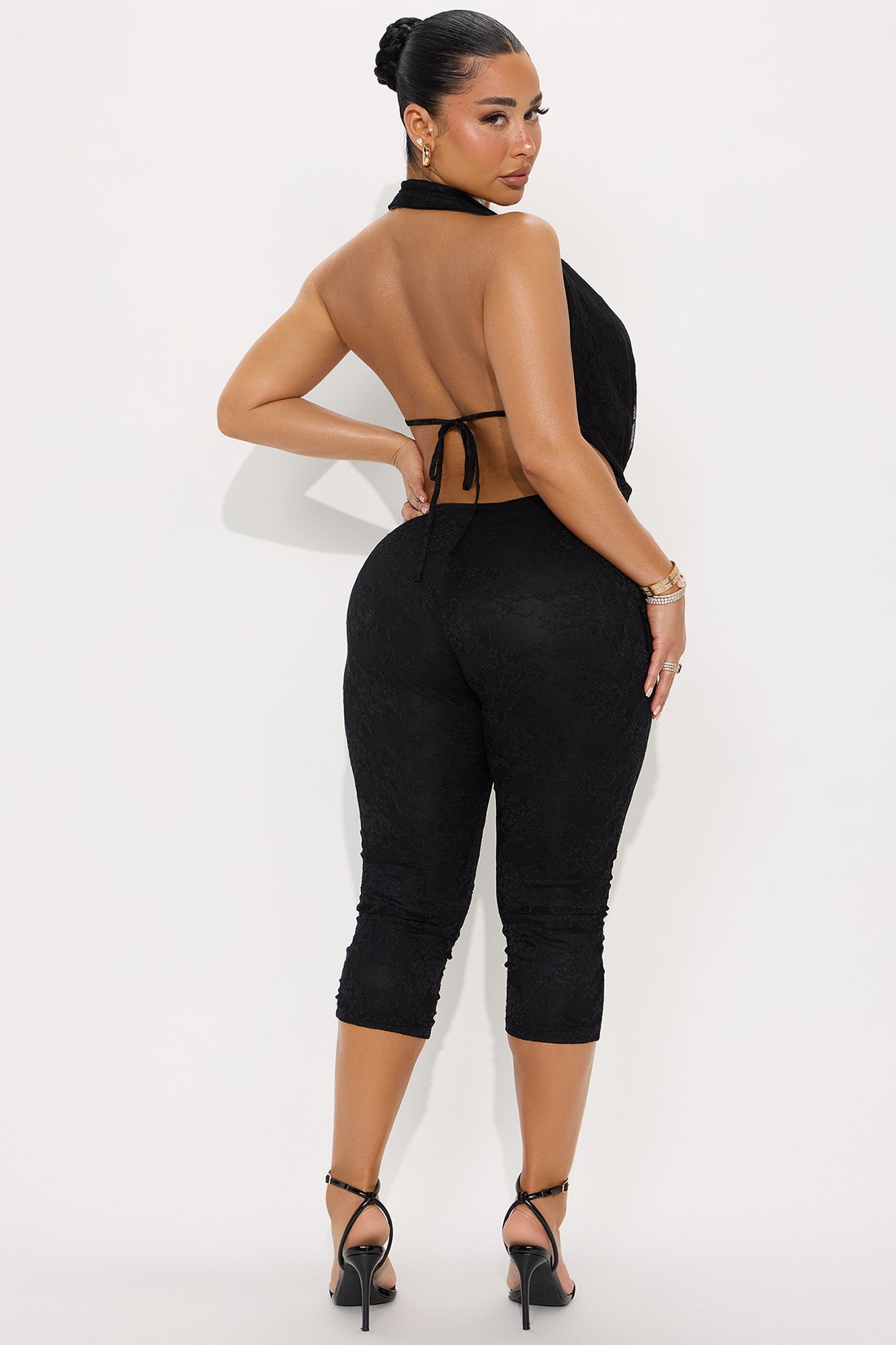 Best Bahavior Lace Capri Jumpsuit - Black