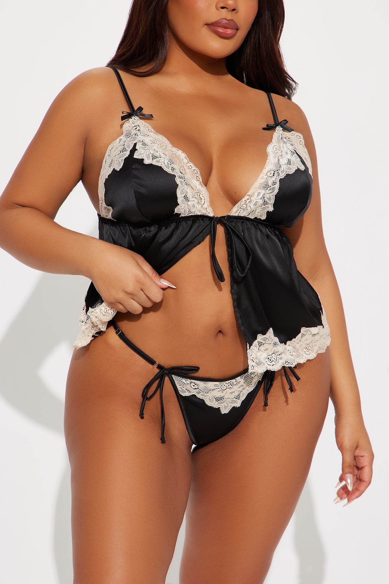 Sweeter At Night Lace 2 Piece Cami And Thong Set - Black/combo