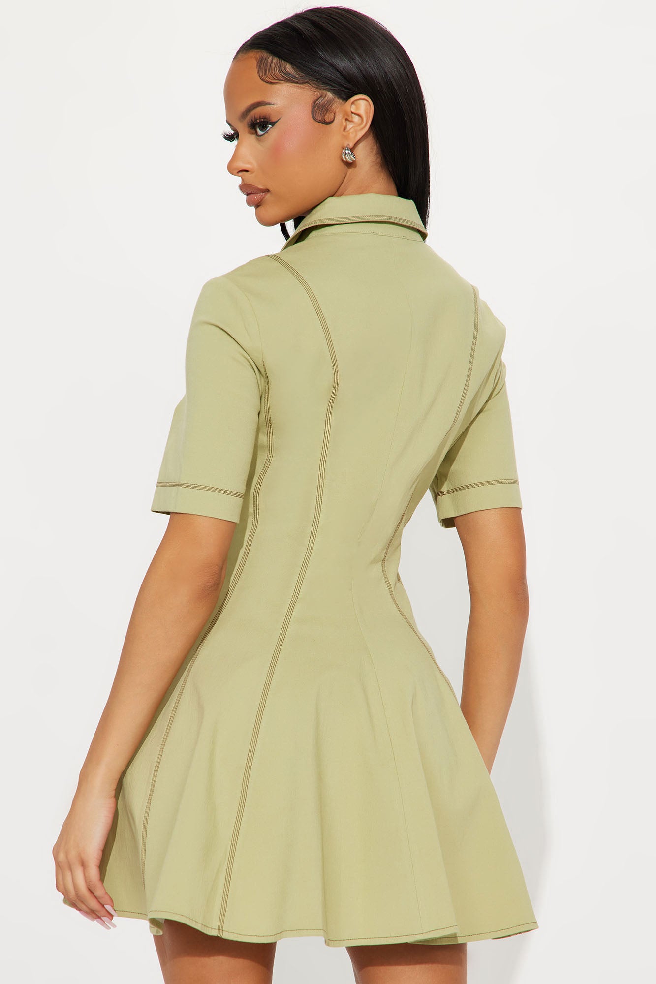 Prim Collared Mini Dress - Olive