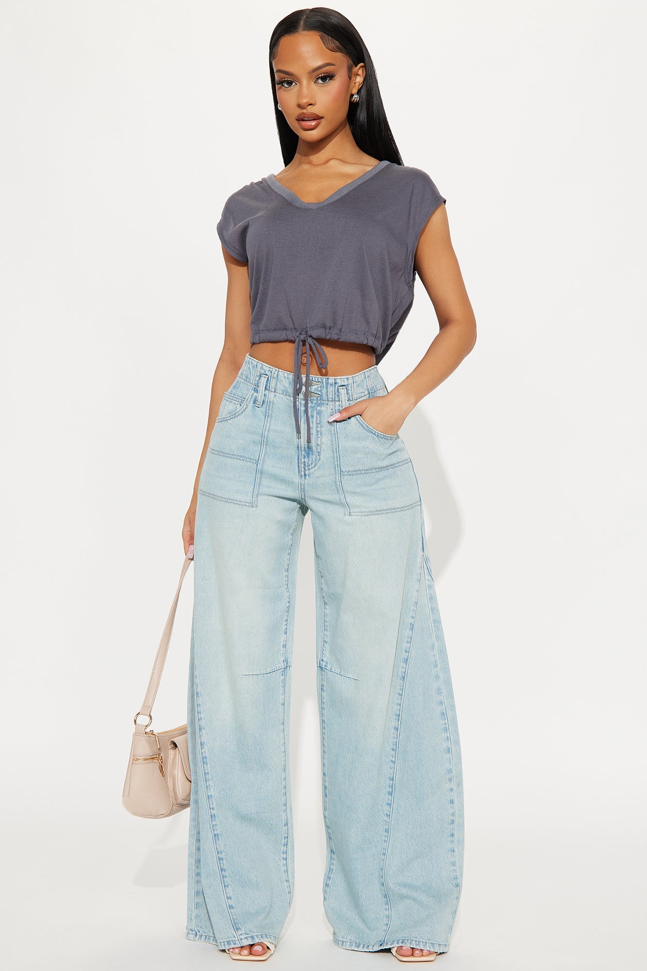 Rendezvous High Rise Wide Leg Denim Jeans - Light Wash