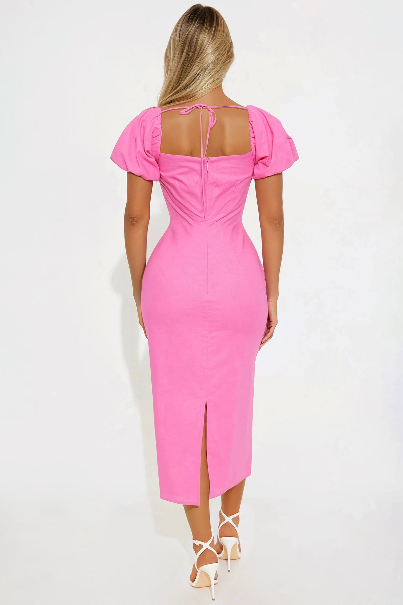 Brighter Days Linen Midi Dress - Fuchsia