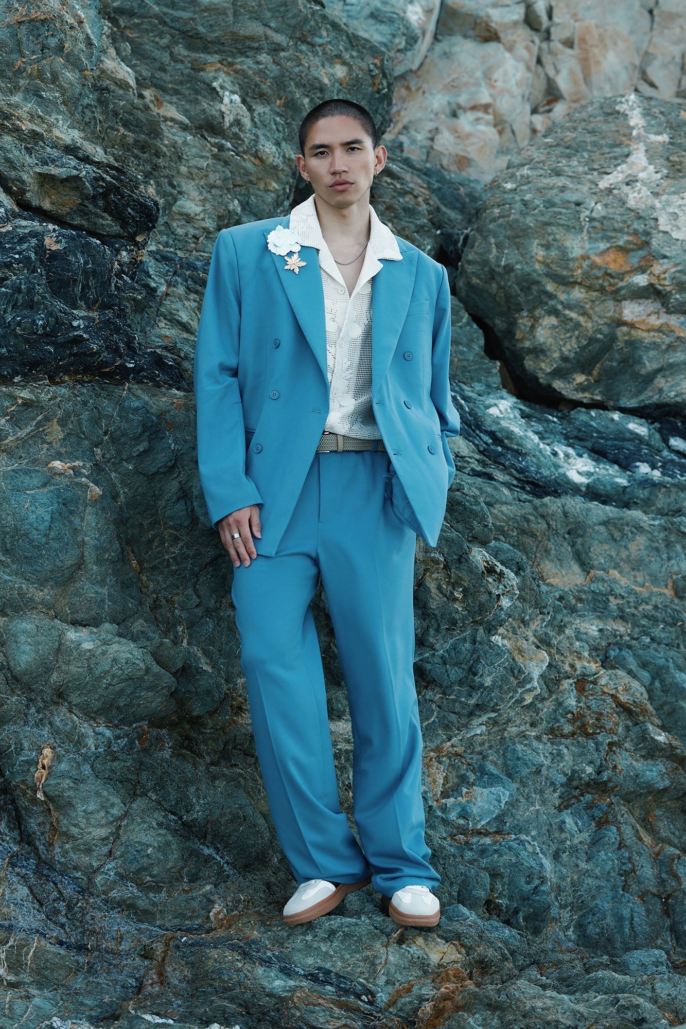 High Peak Lapel Suit Blazer - Slate Blue