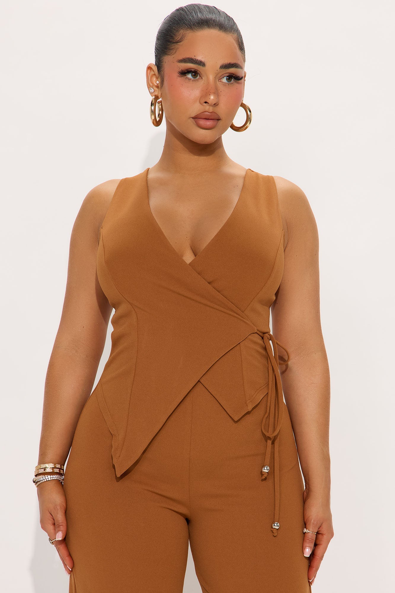 Career Catcher Crepe Jumpsuit - Cognac