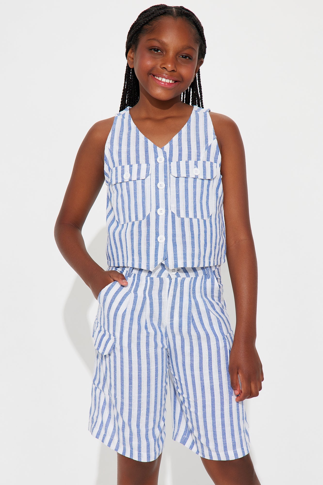 Mini Jessica Striped Vest And Short Set - Blue/combo