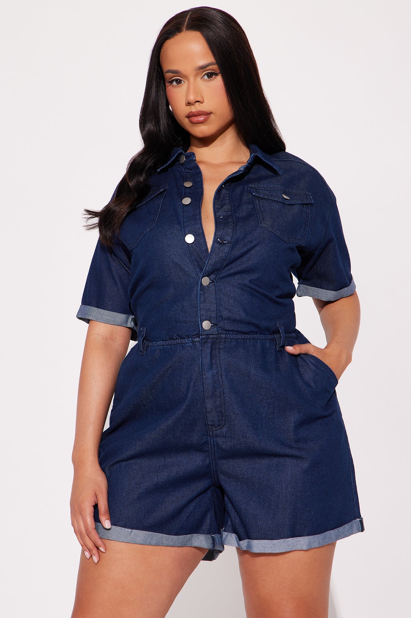 Georgia Denim Romper - Dark Wash