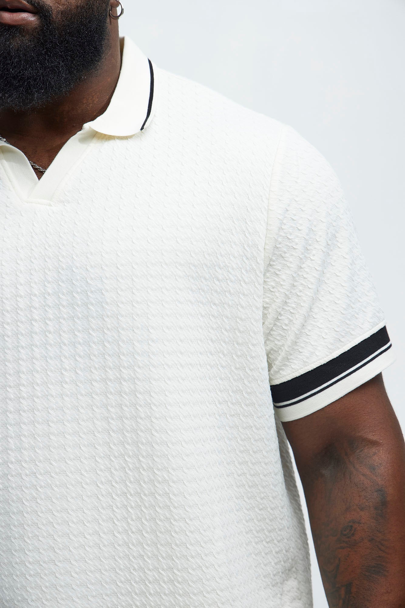 Princeton Textured Johnny Collar Polo Shirt - Cream
