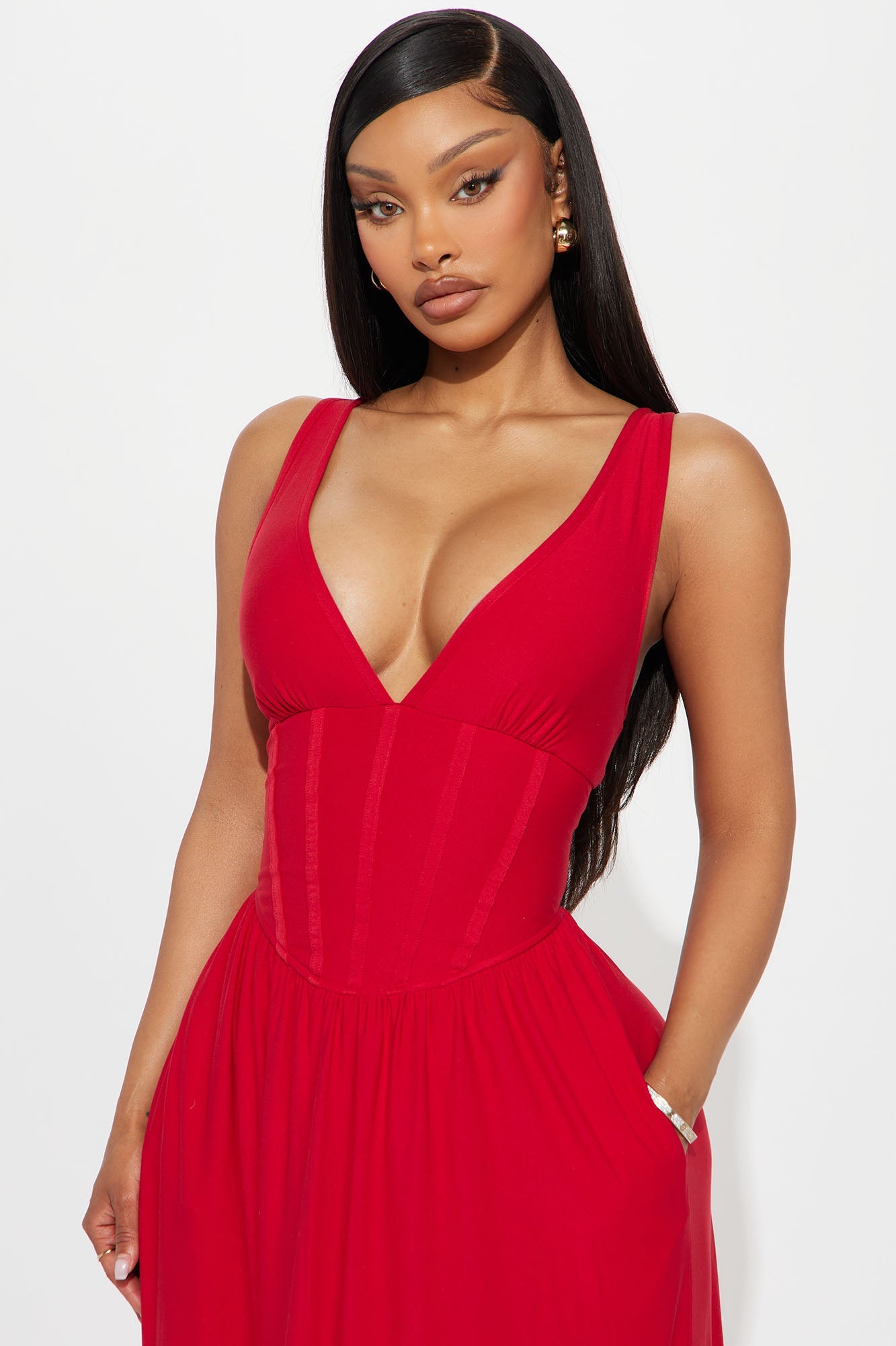 Ainsley Corset Maxi Dress - Red