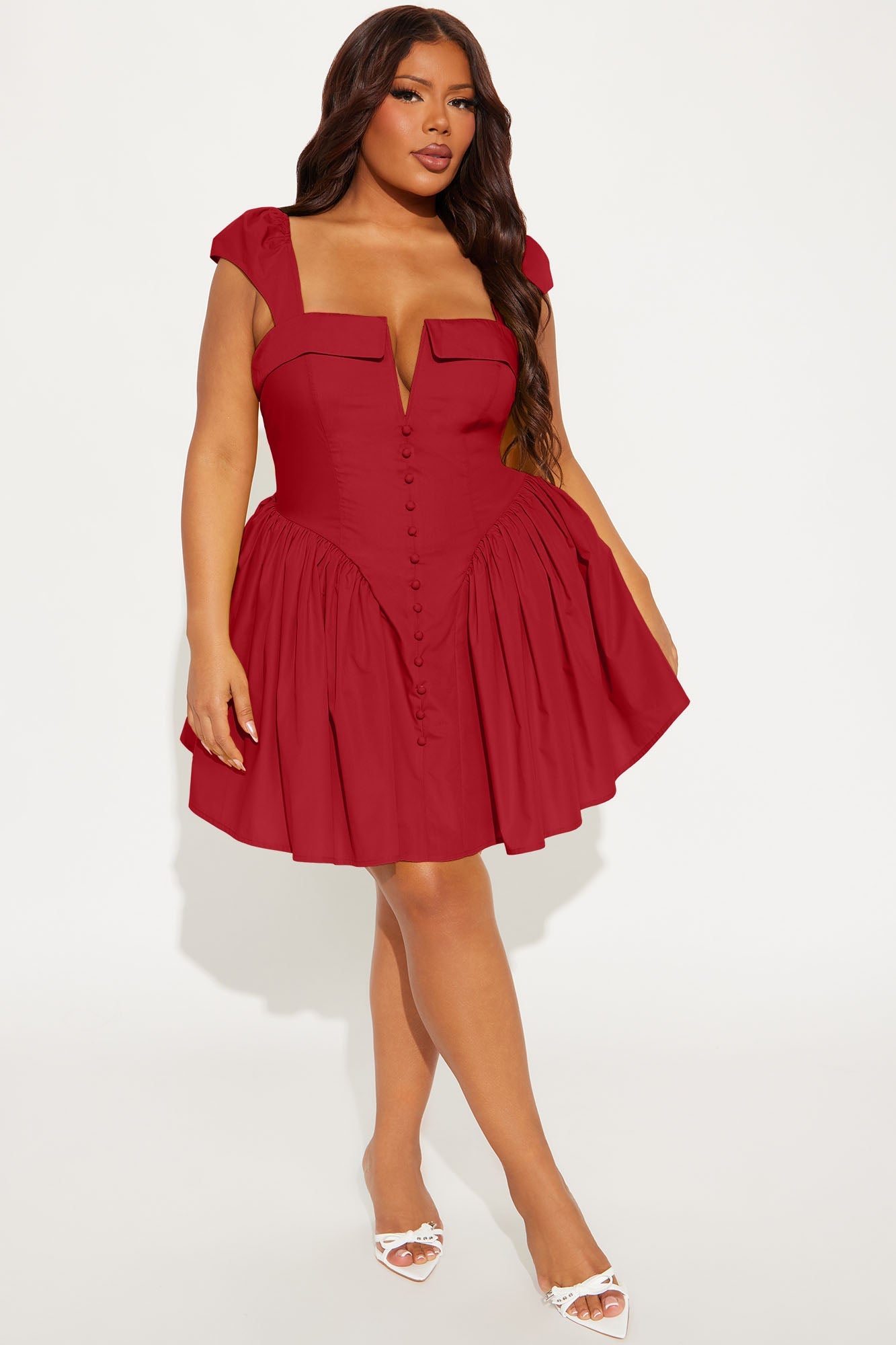 Cleodora Poplin Micro Mini Dress - Red