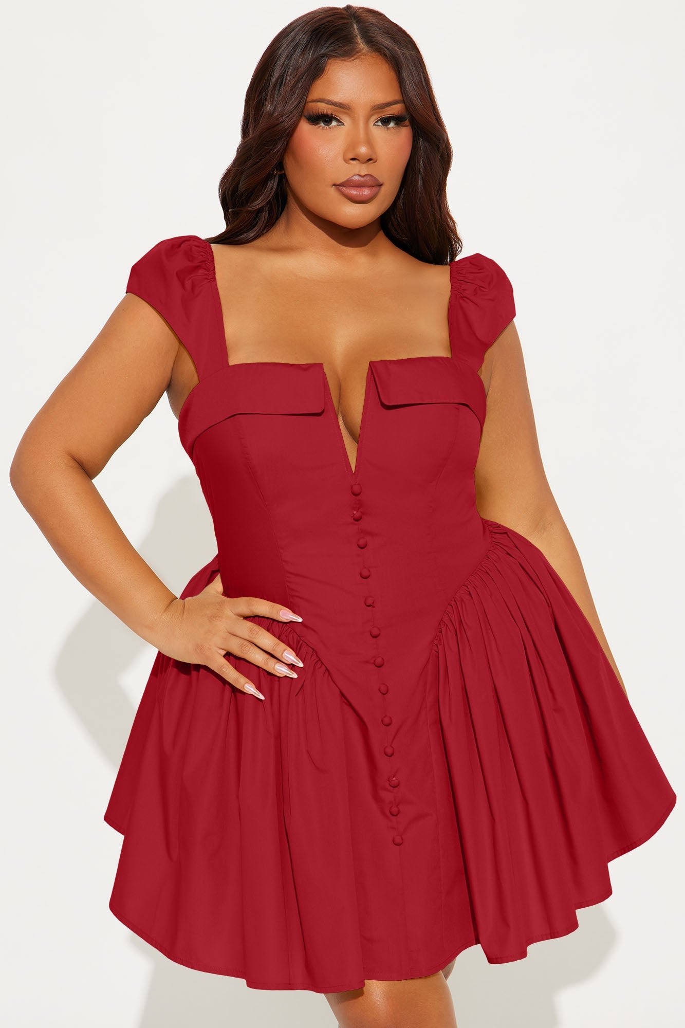 Cleodora Poplin Micro Mini Dress - Red