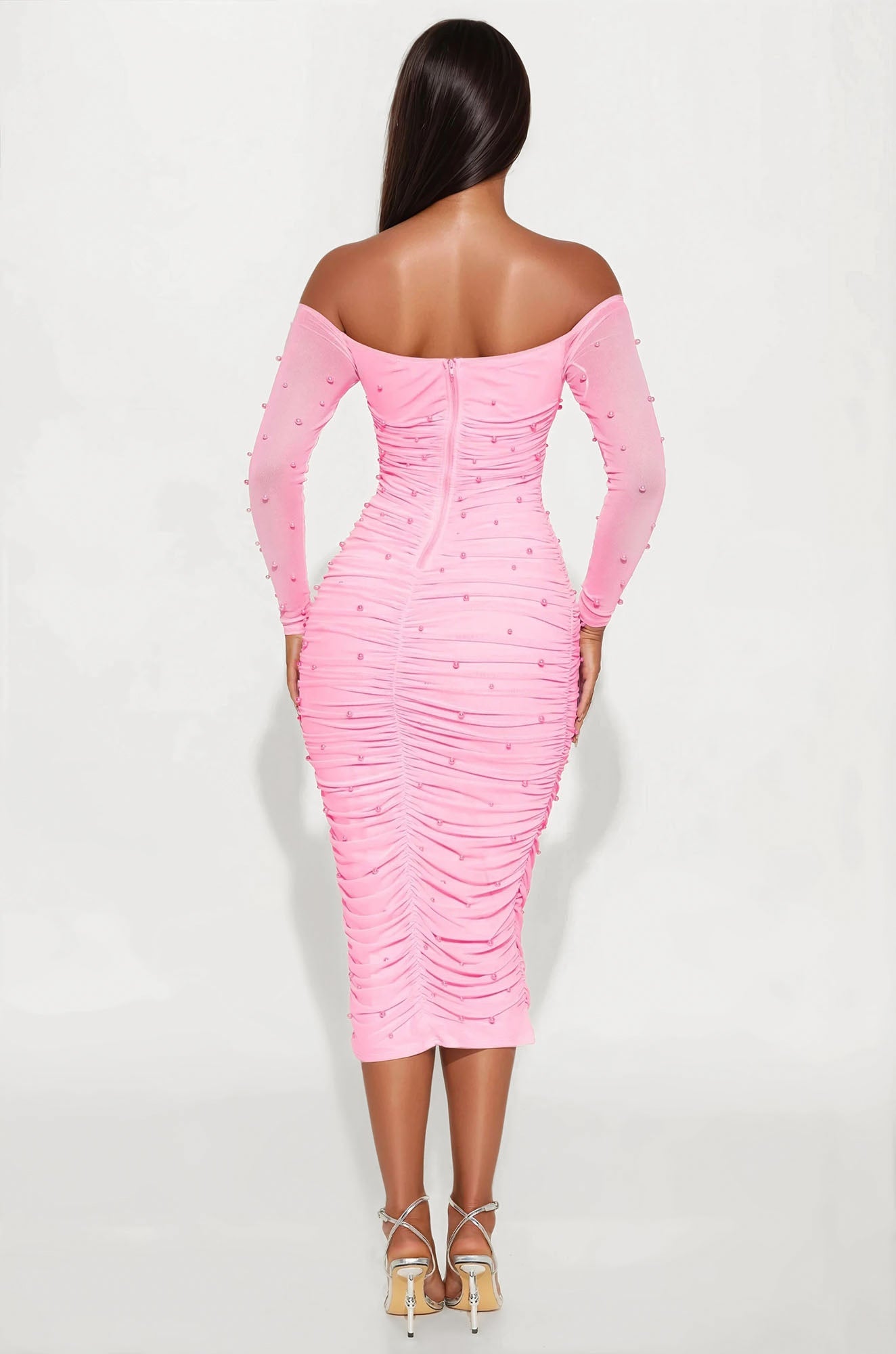 Adah Mesh Midi Dress - Pink