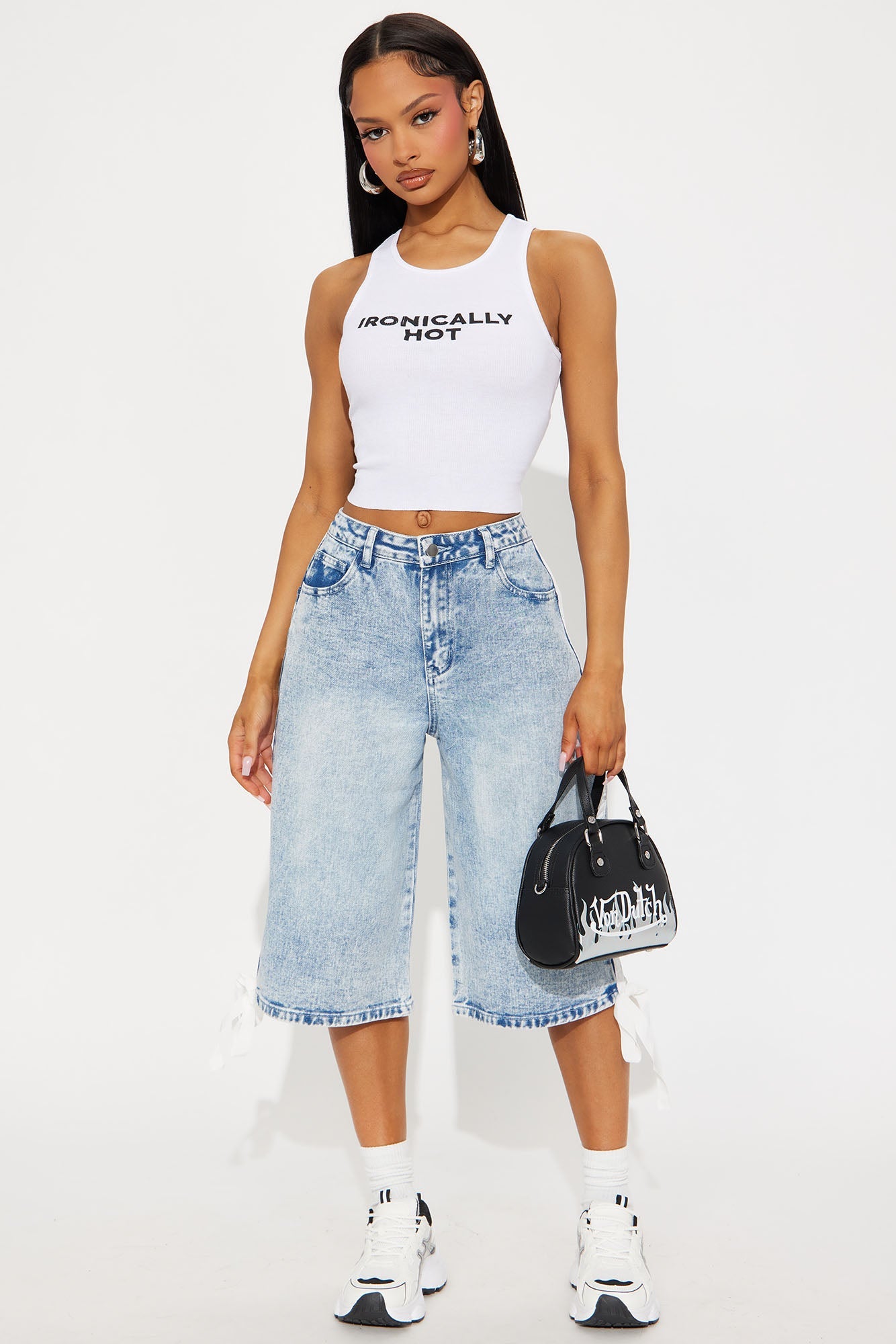 Kimi Non Stretch Stripe Denim Jorts - Medium Wash