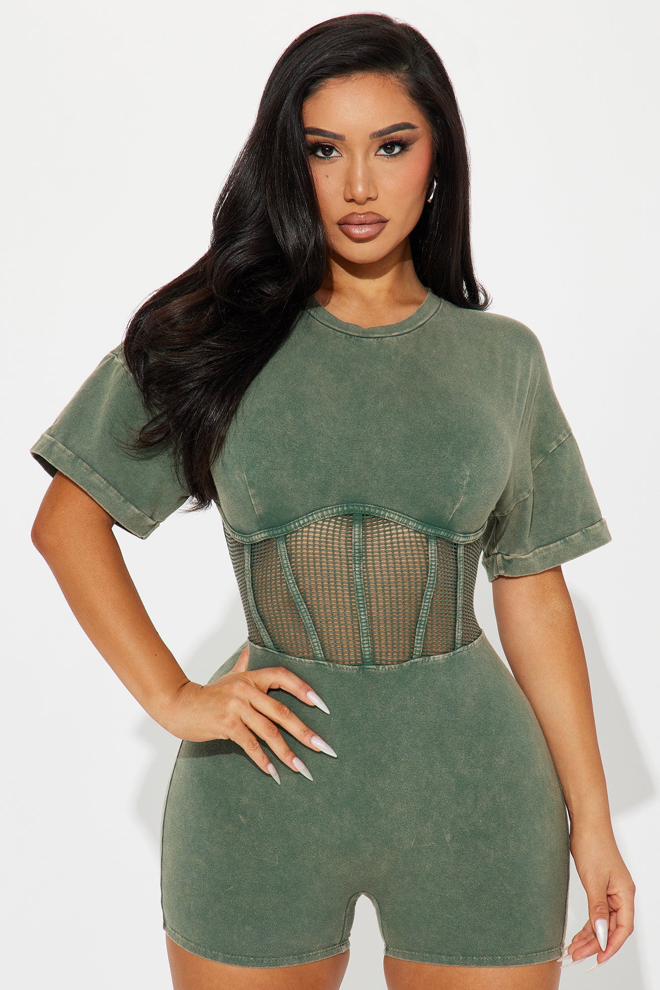 Call Me Later Washed Romper - Olive