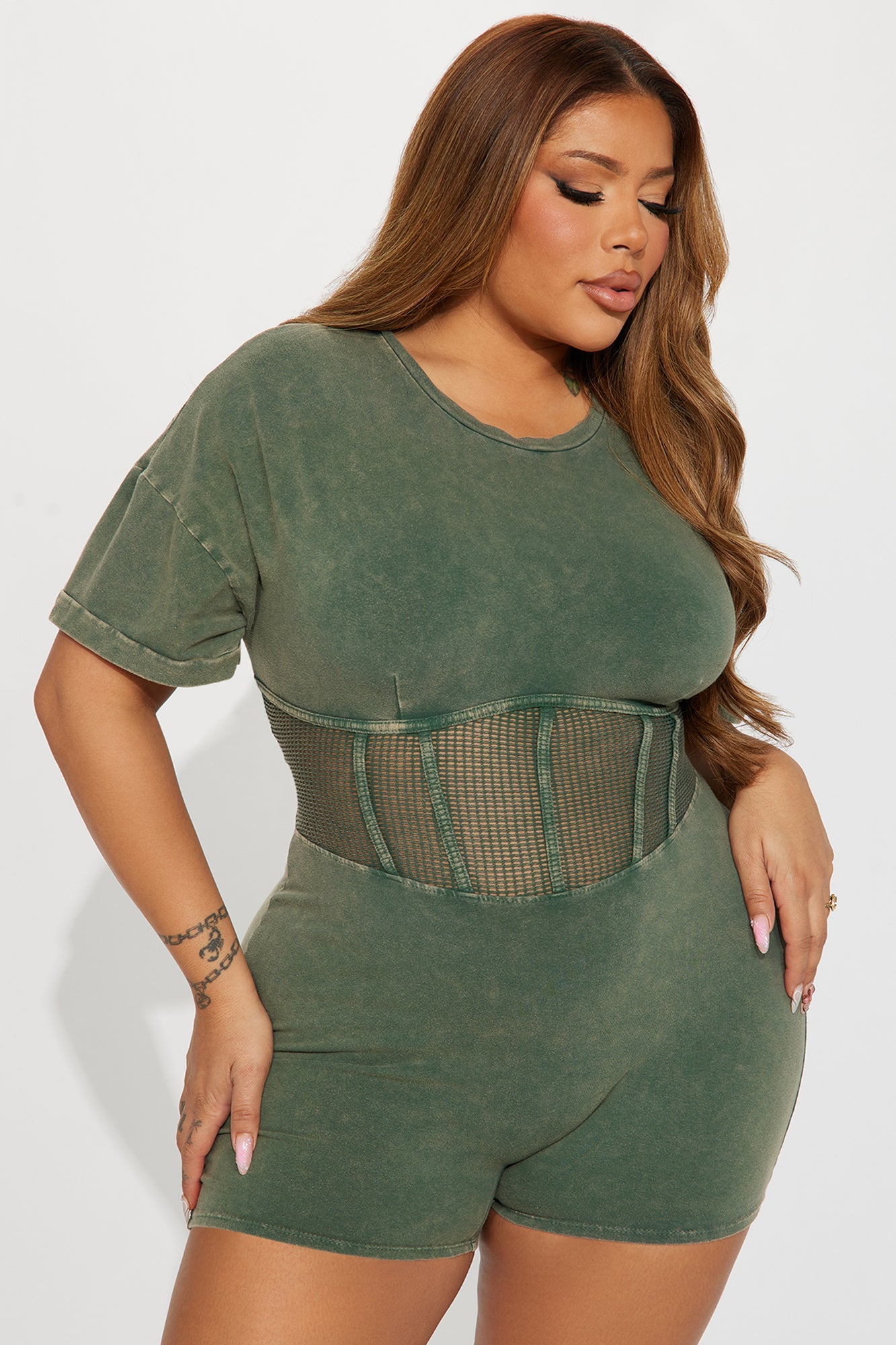Call Me Later Washed Romper - Olive