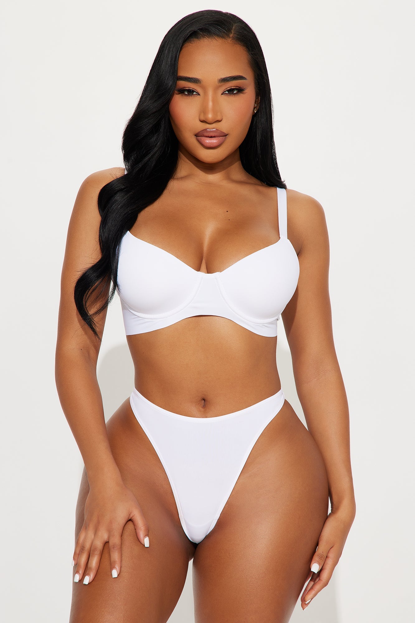 Nova Microfiber Dipped Thong Panty - White