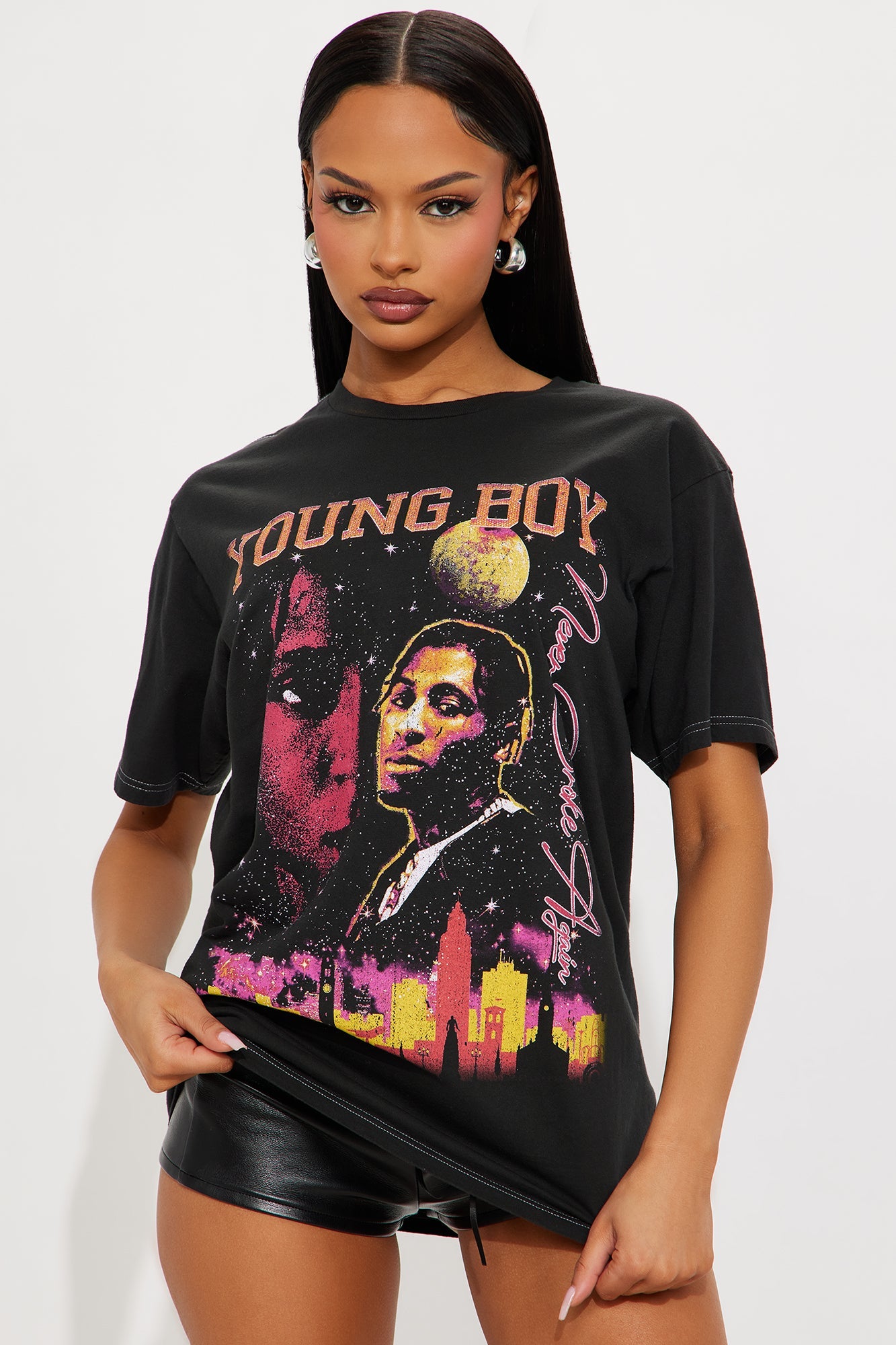 YoungBoy Washed Oversized Tee - Black