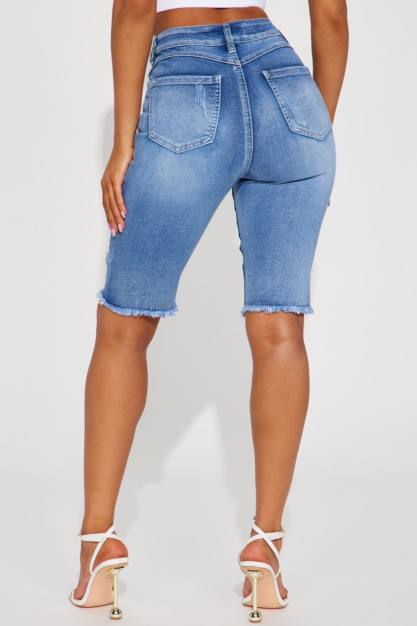 Hot Shot Stretch Denim Bermuda Shorts - Medium Wash