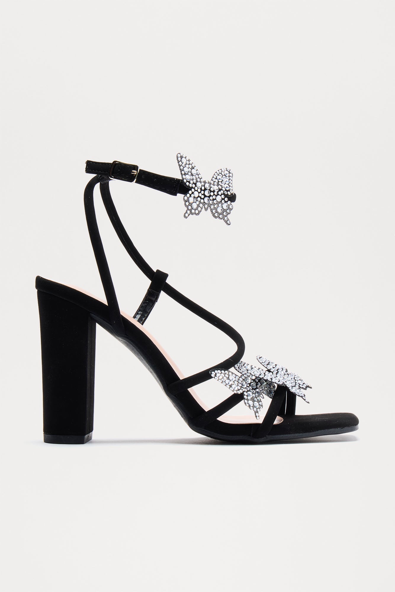 Asya Butterfly Ankle Strap Heels - Black