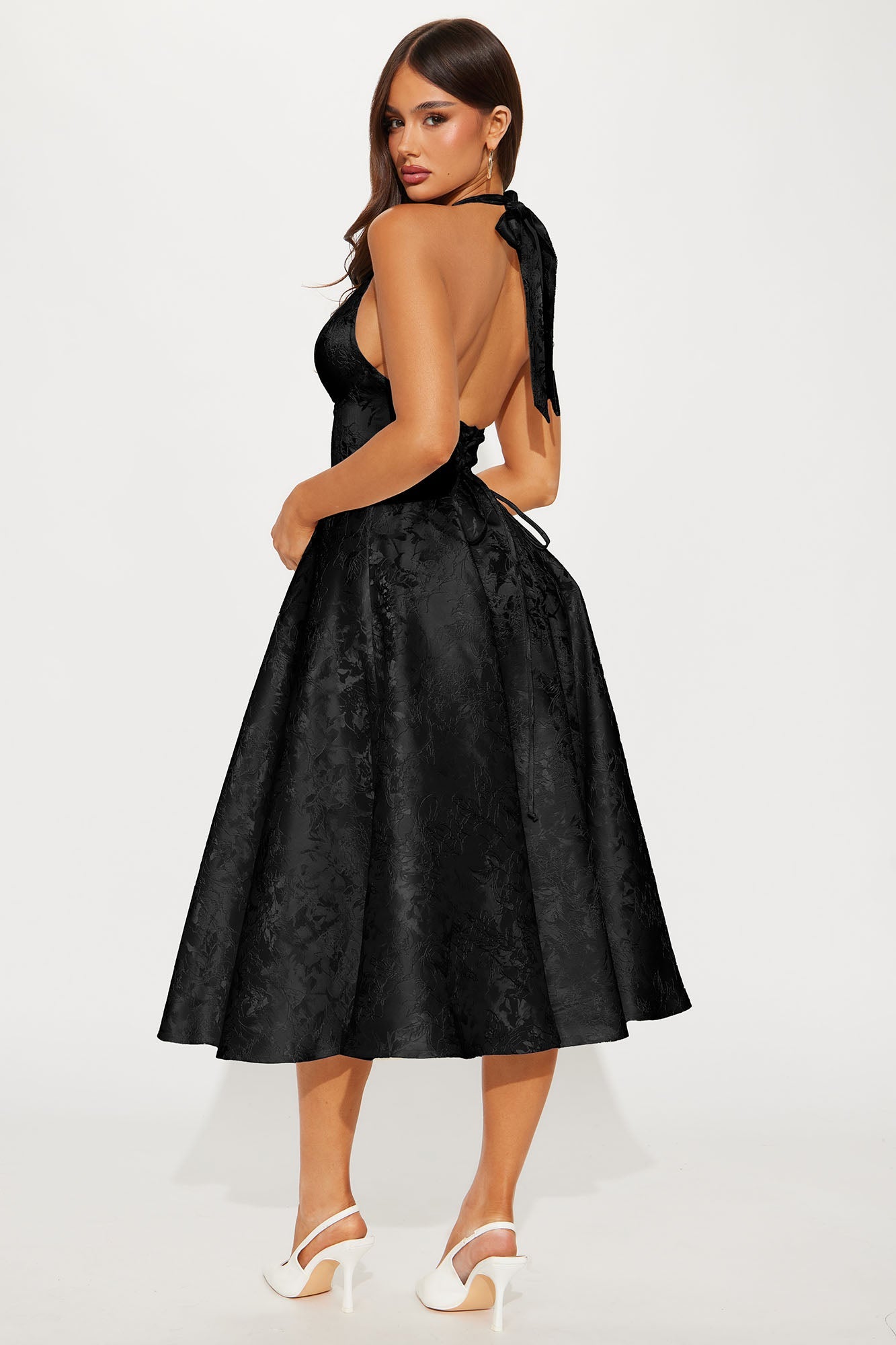 Ellington Jacquard Halter Midi Dress - Black