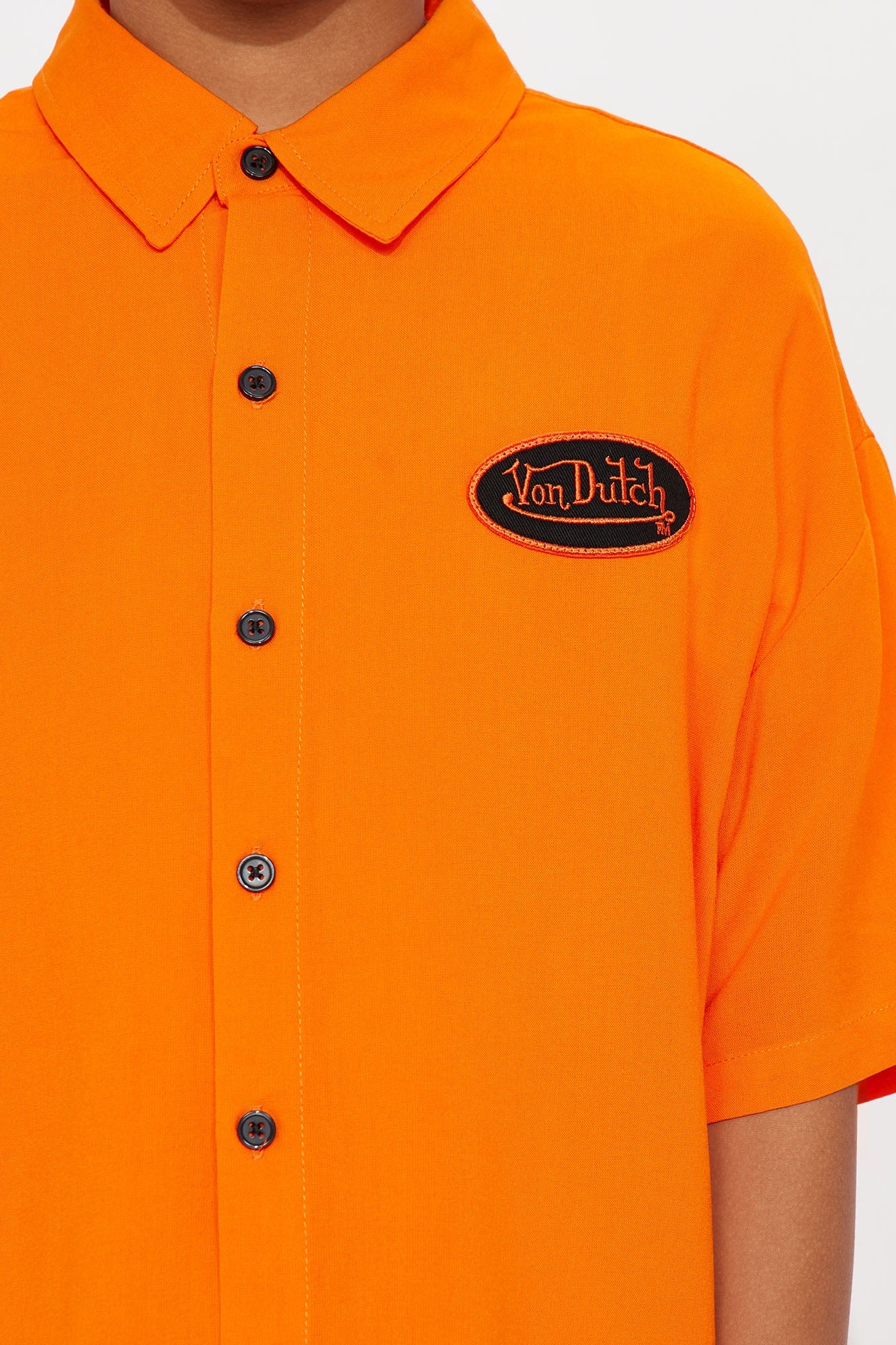 Mini Von Dutch Front And Back Graphic Short Sleeve Button Up Shirt - Orange