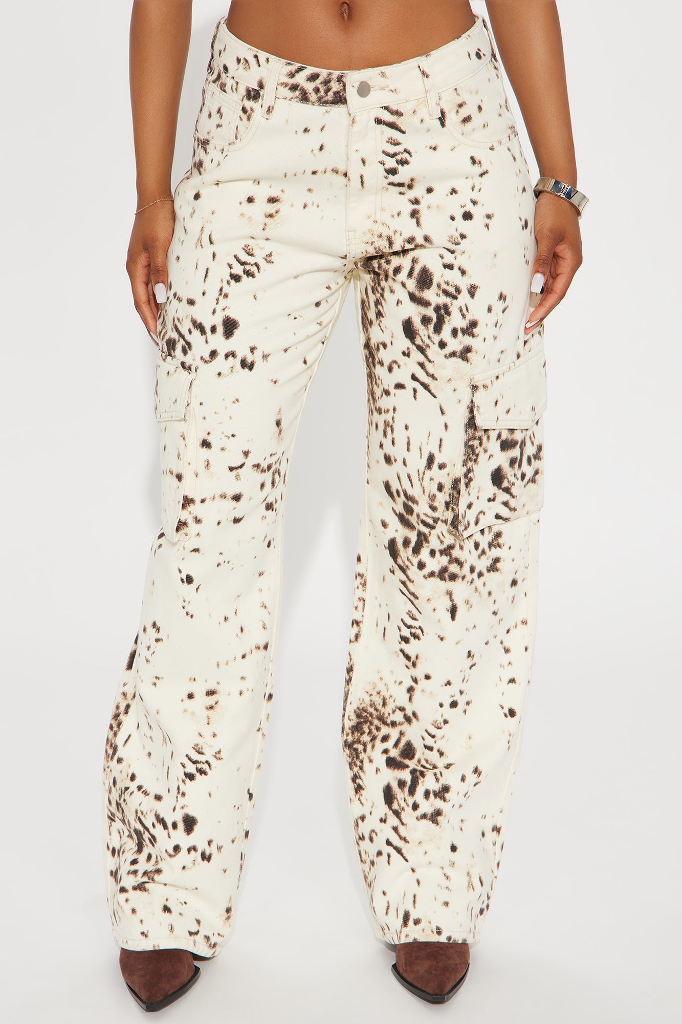 Jamie Printed Wide Leg Cargo Pant - Cream/combo
