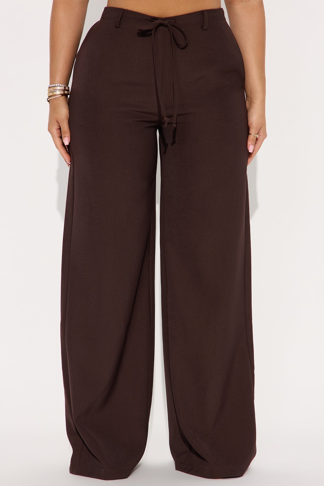 Yessica Wide Leg Twill Trouser - Chocolate