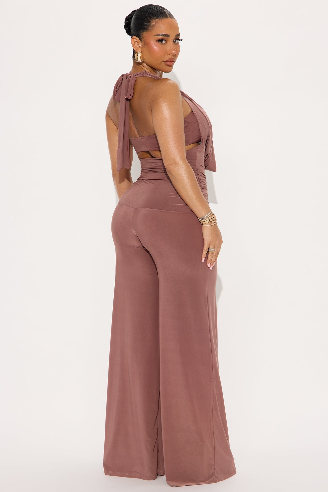 Naomi Cowl Neck Halter Jumpsuit - Marsala