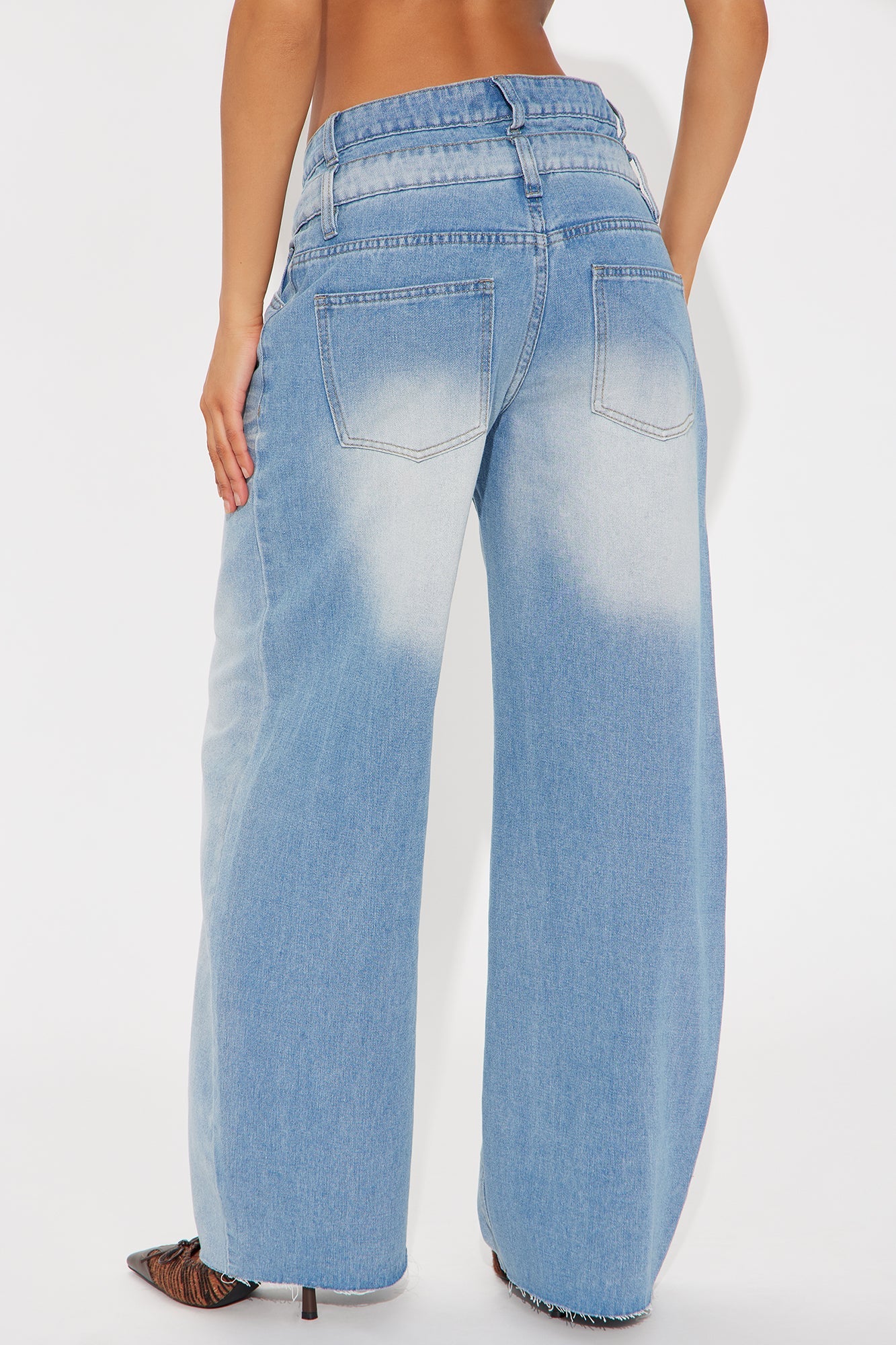 Jolie Double Waistband Wide Leg Barrel Jeans - Medium Wash