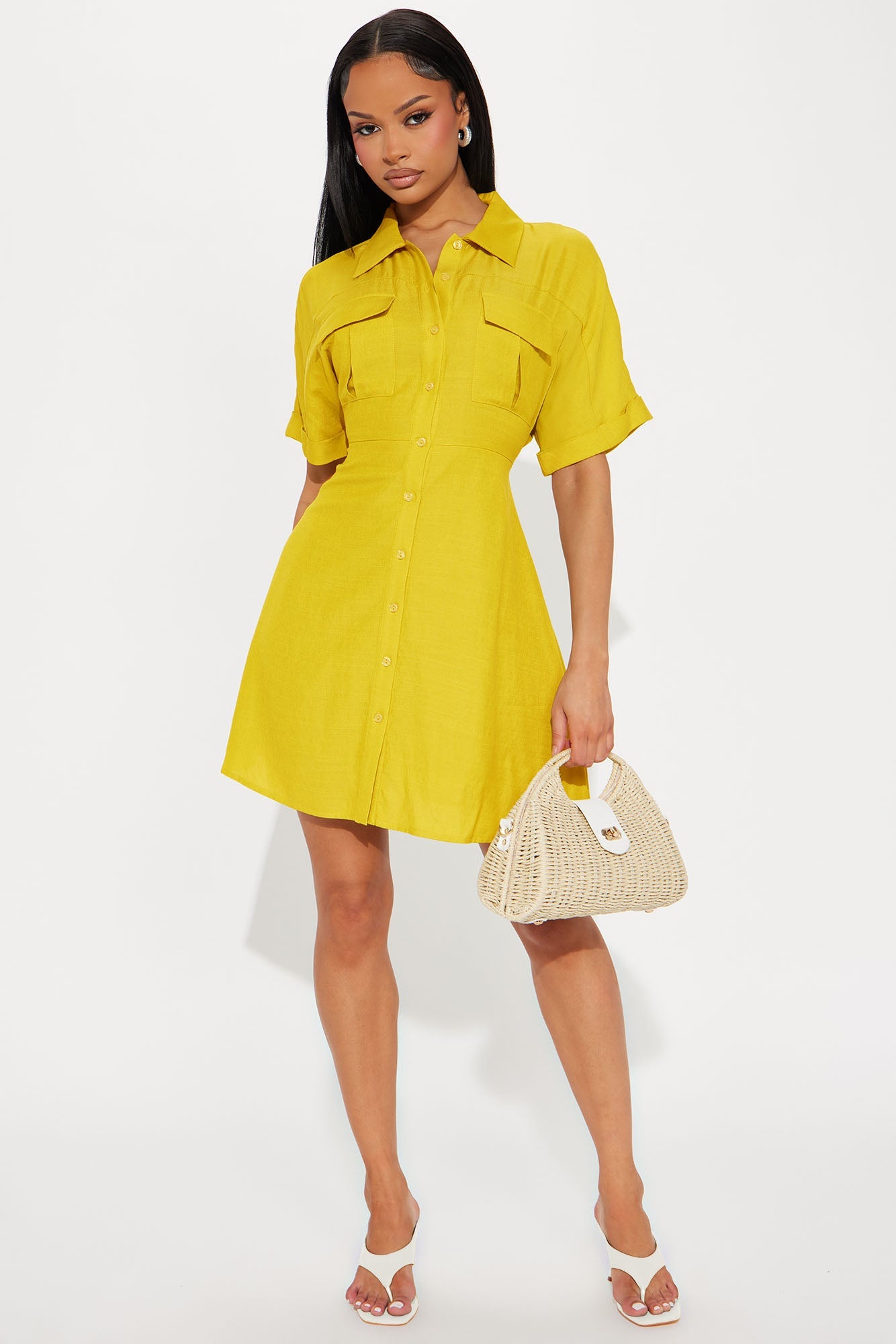 Penny Mini Shirt Dress - Mustard