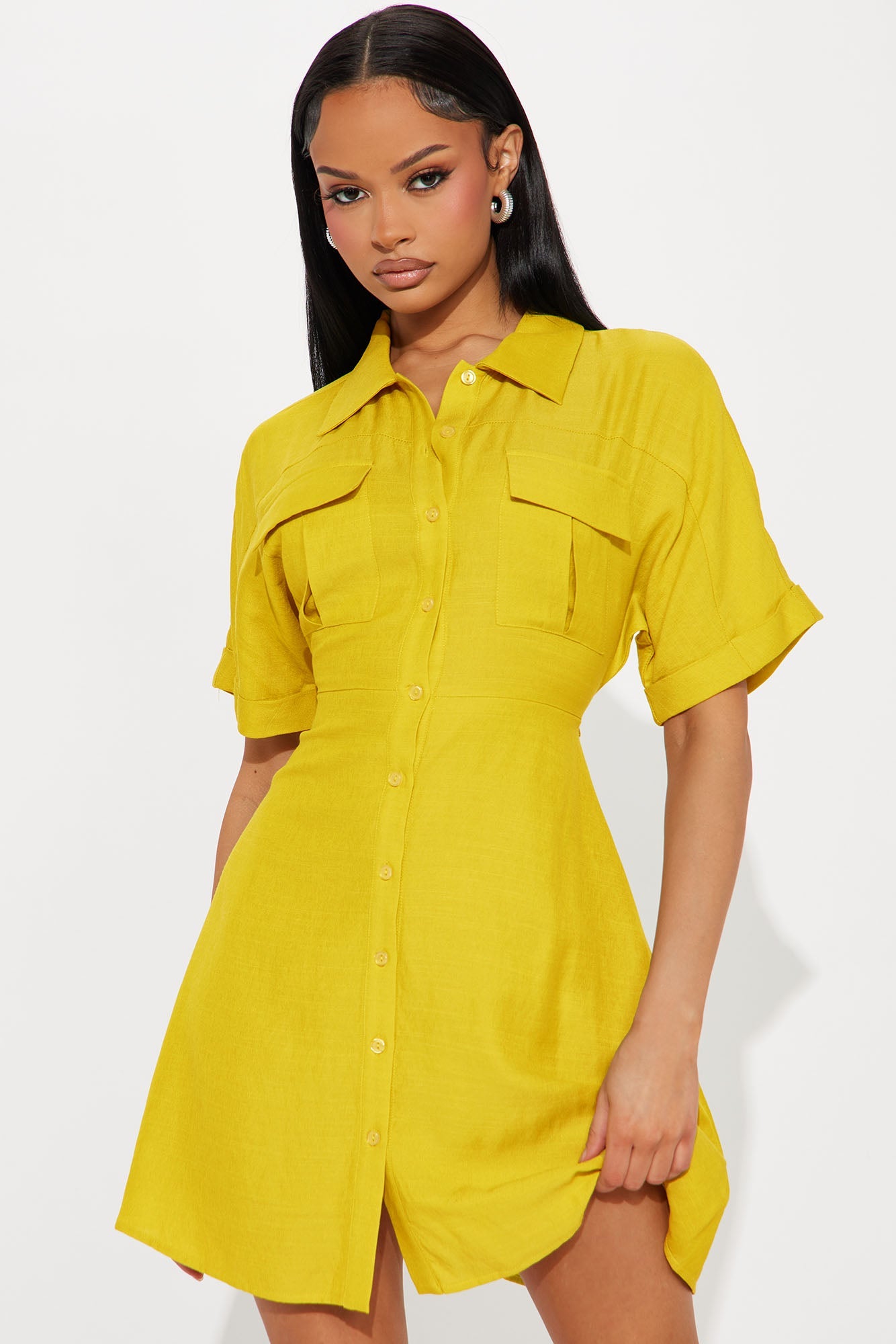 Penny Mini Shirt Dress - Mustard