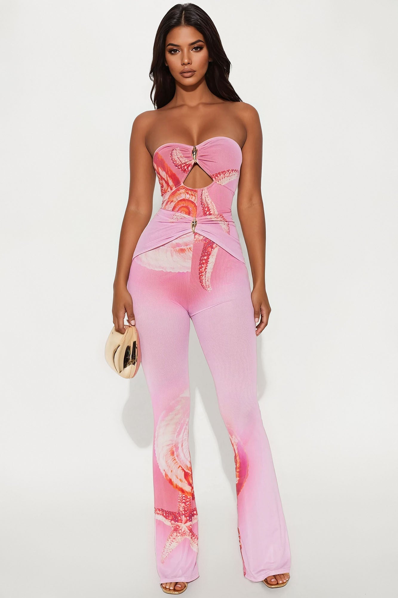 On The Seashore Mesh Jumpsuit - Pink/combo