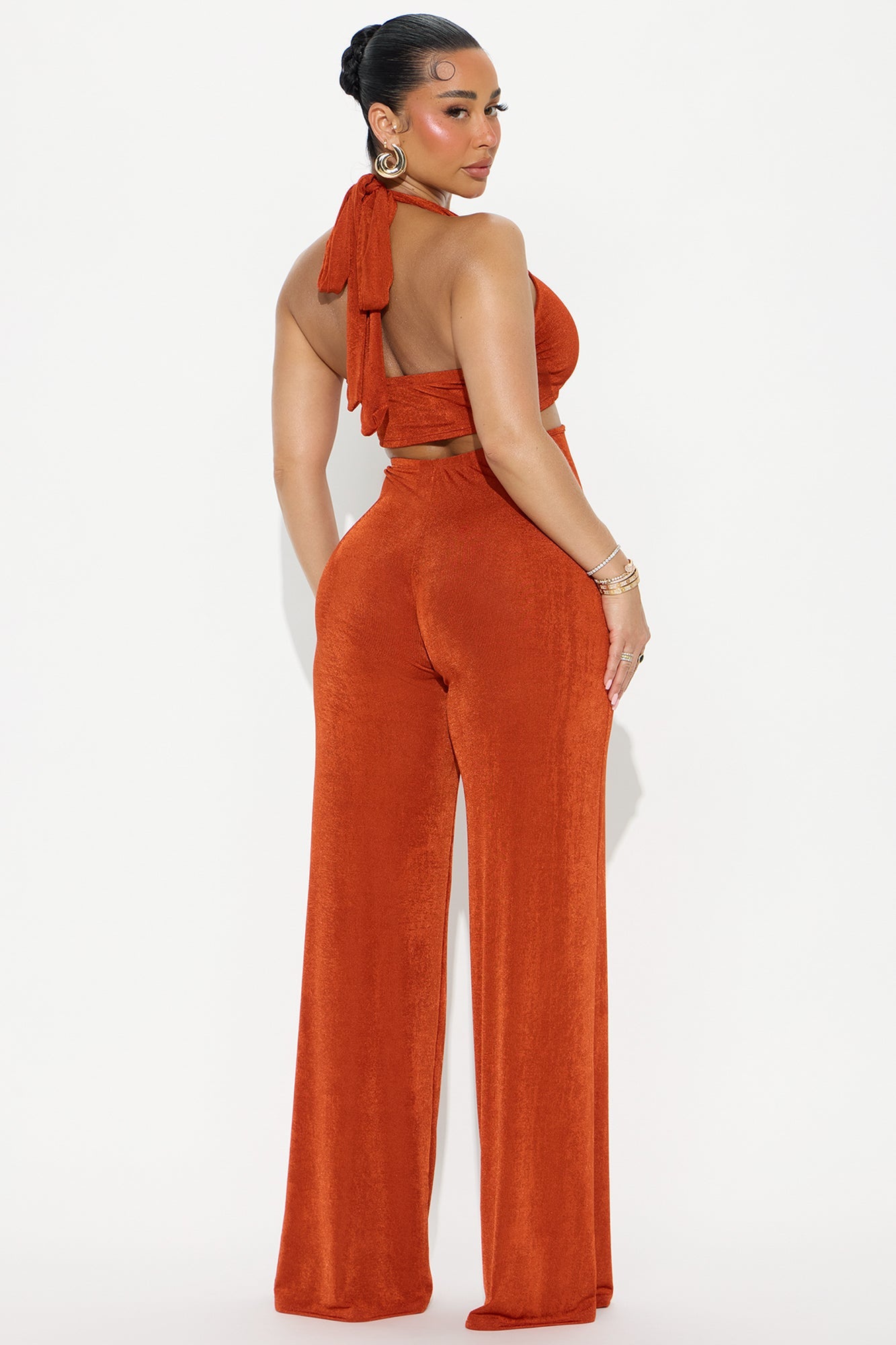 Santina Slinky Halter Jumpsuit - Rust