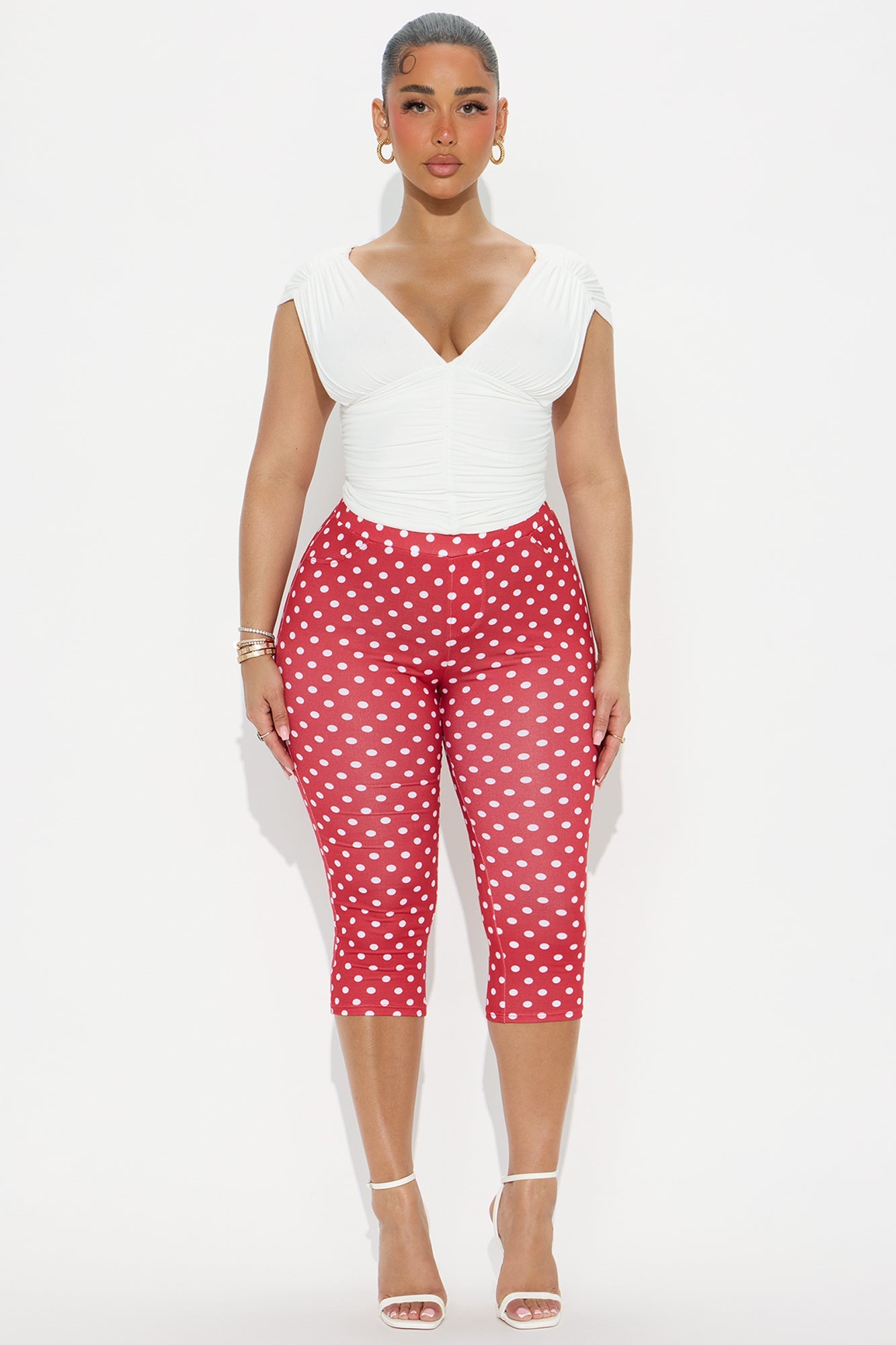 Delilah Ruched V-Neck Double Lined Top - Ivory