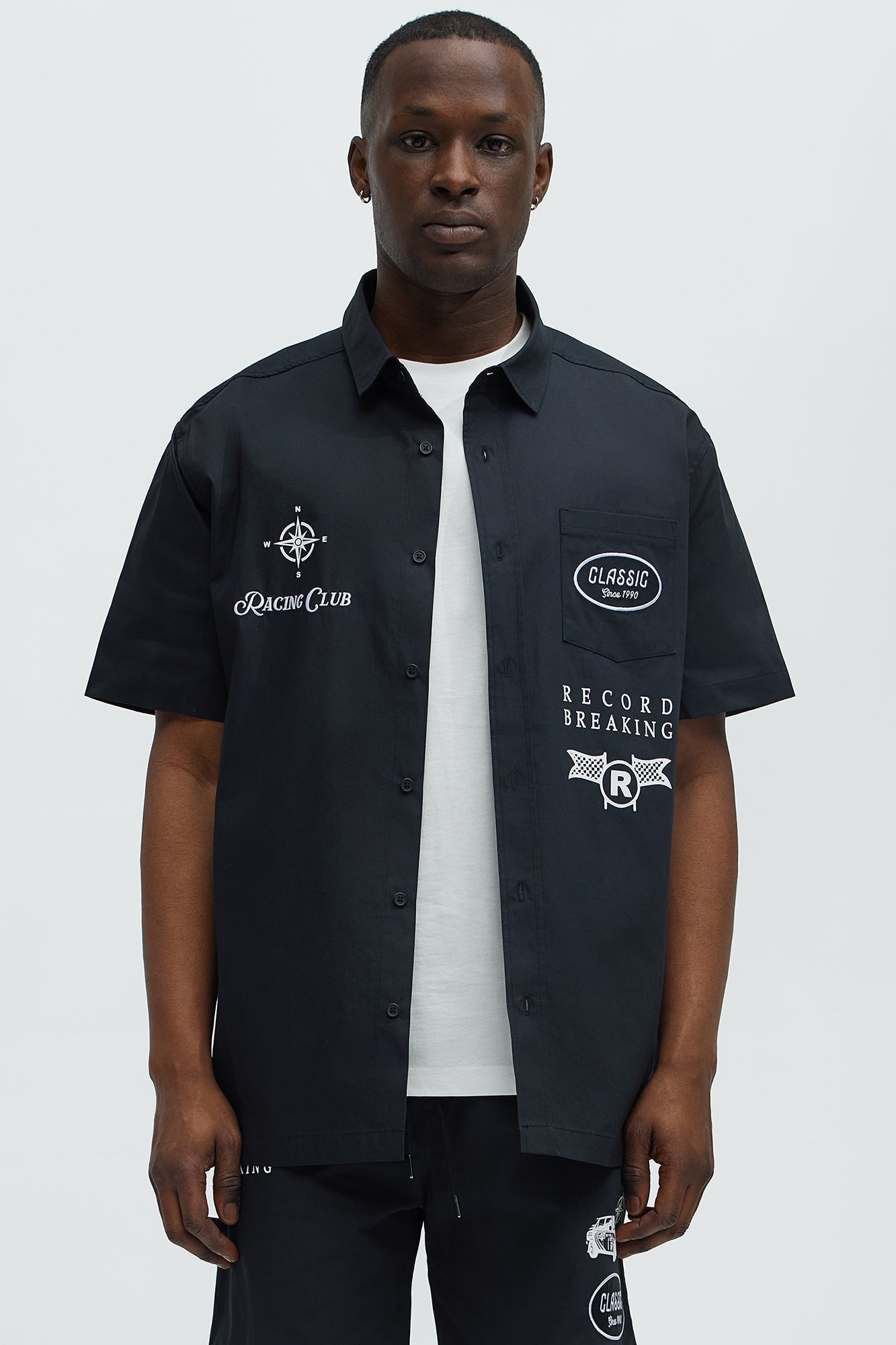 Racing Club Short Sleeve Button Down Shirt - Black