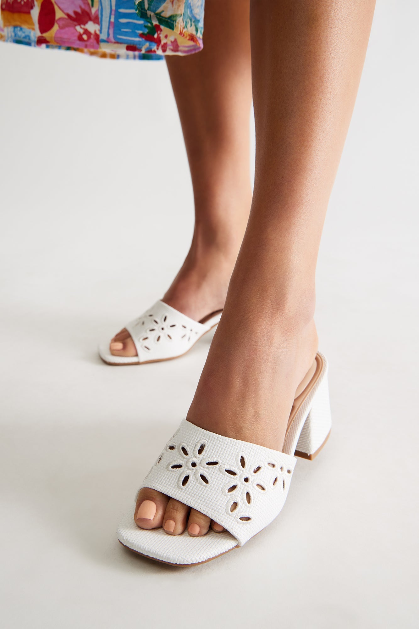 Ray Eyelet Mules - White
